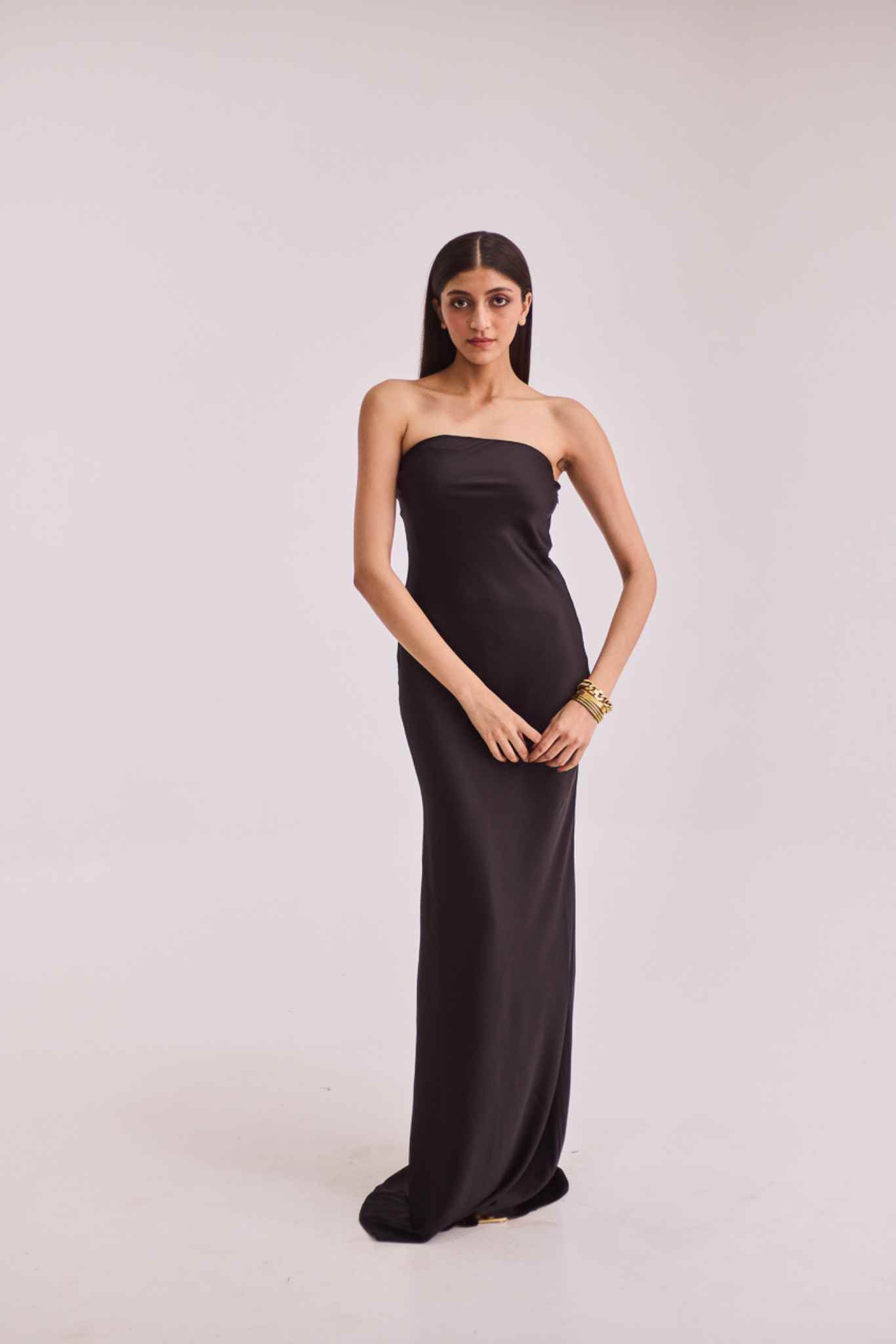 Black Strapless Satin Slip Dress