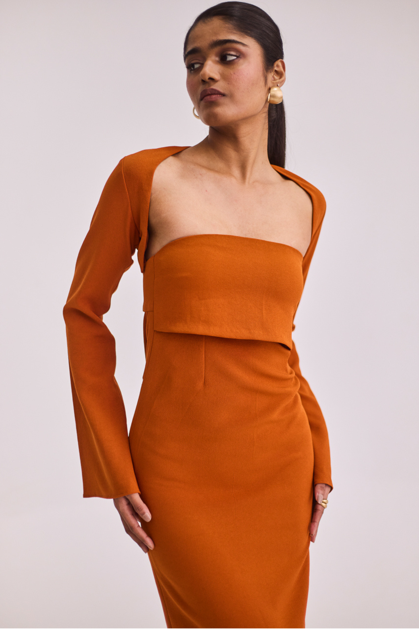 Rust Midi Tube Dress with Bolero