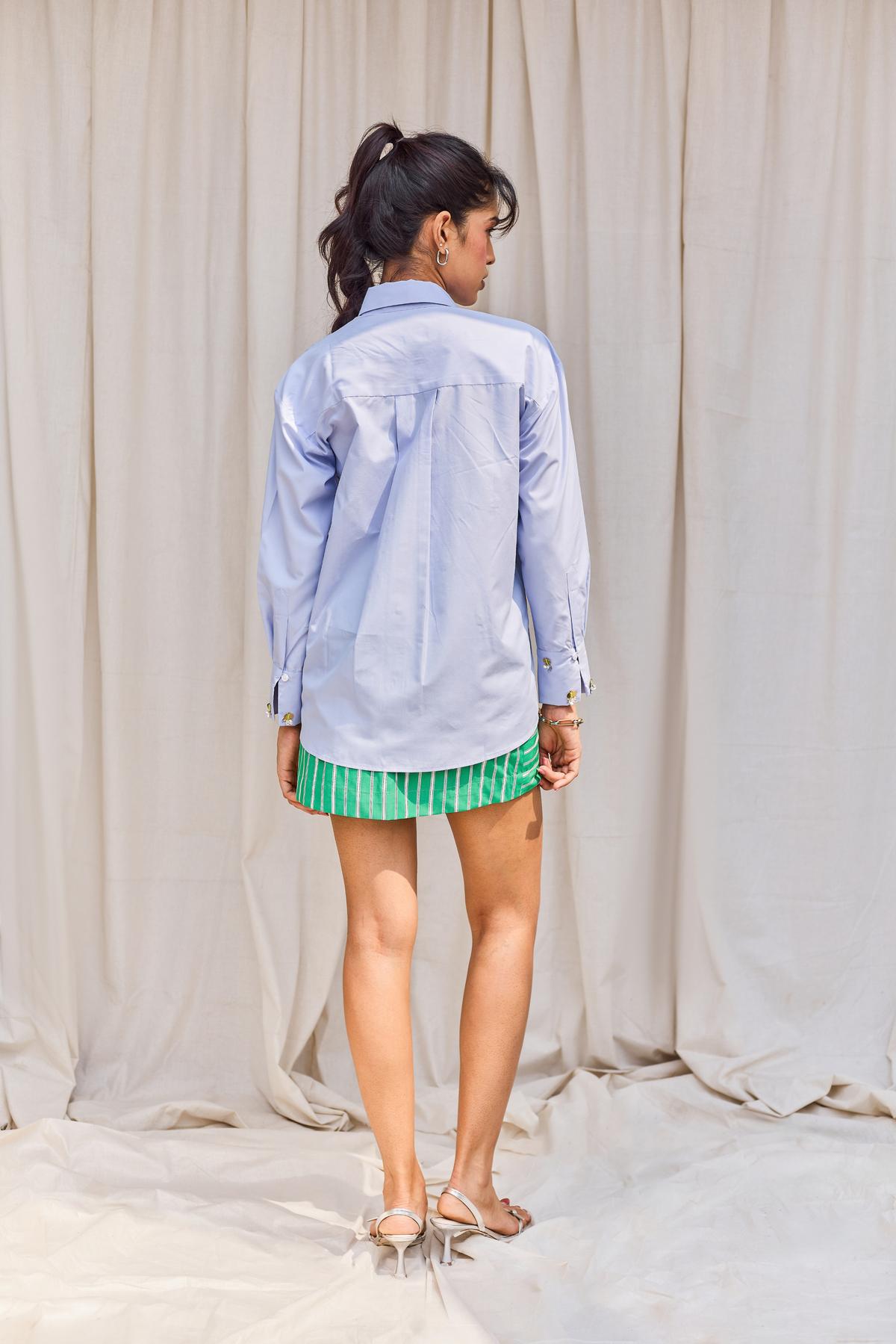 Blue Cotton Embroidered Shirt