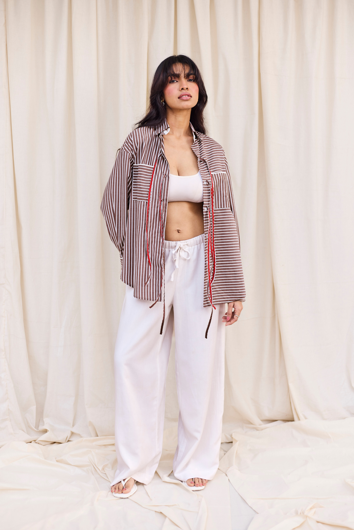 Brown Striped Heart Cut-Out Shirt