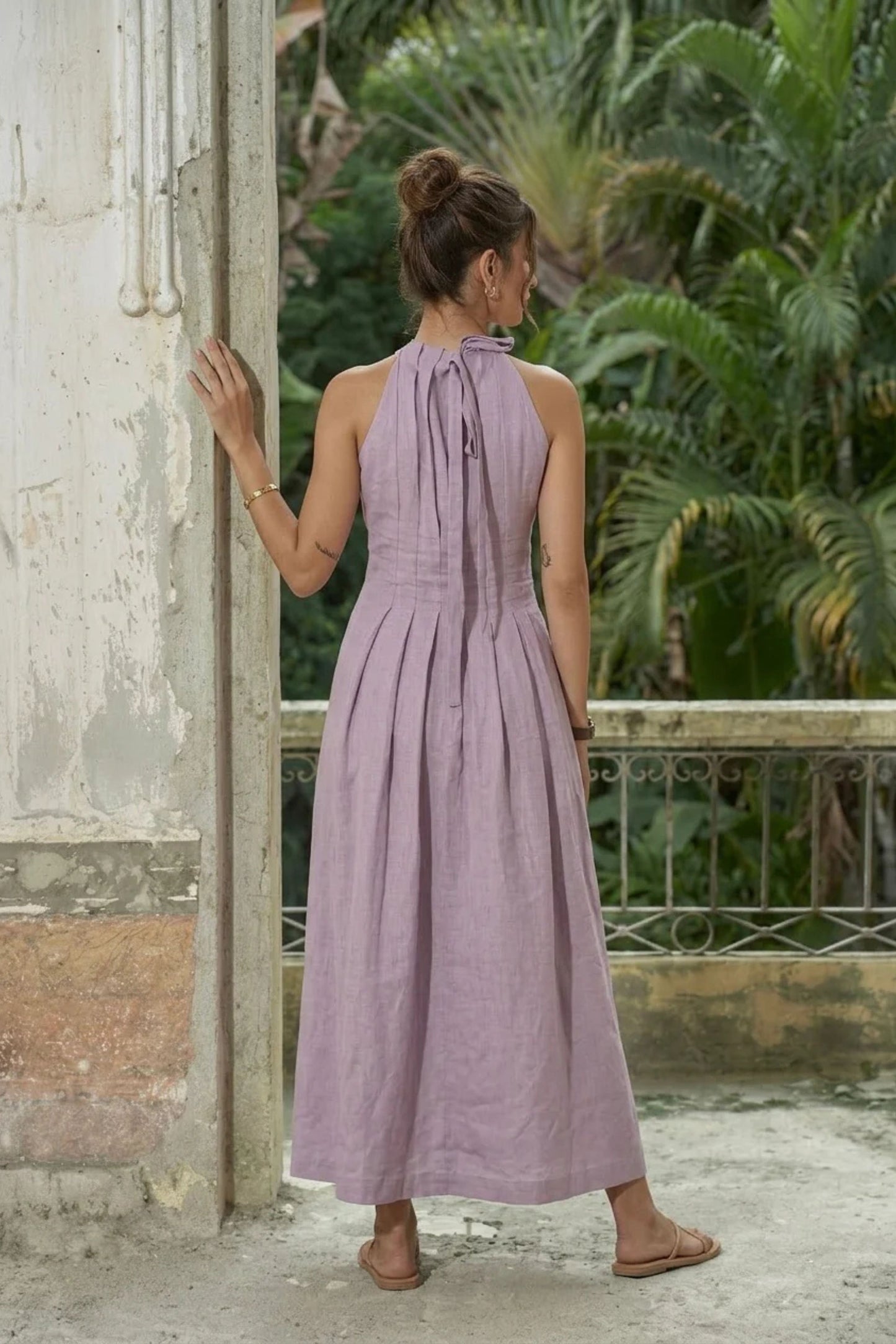 MAUVE PLEATED MAXI DRESS