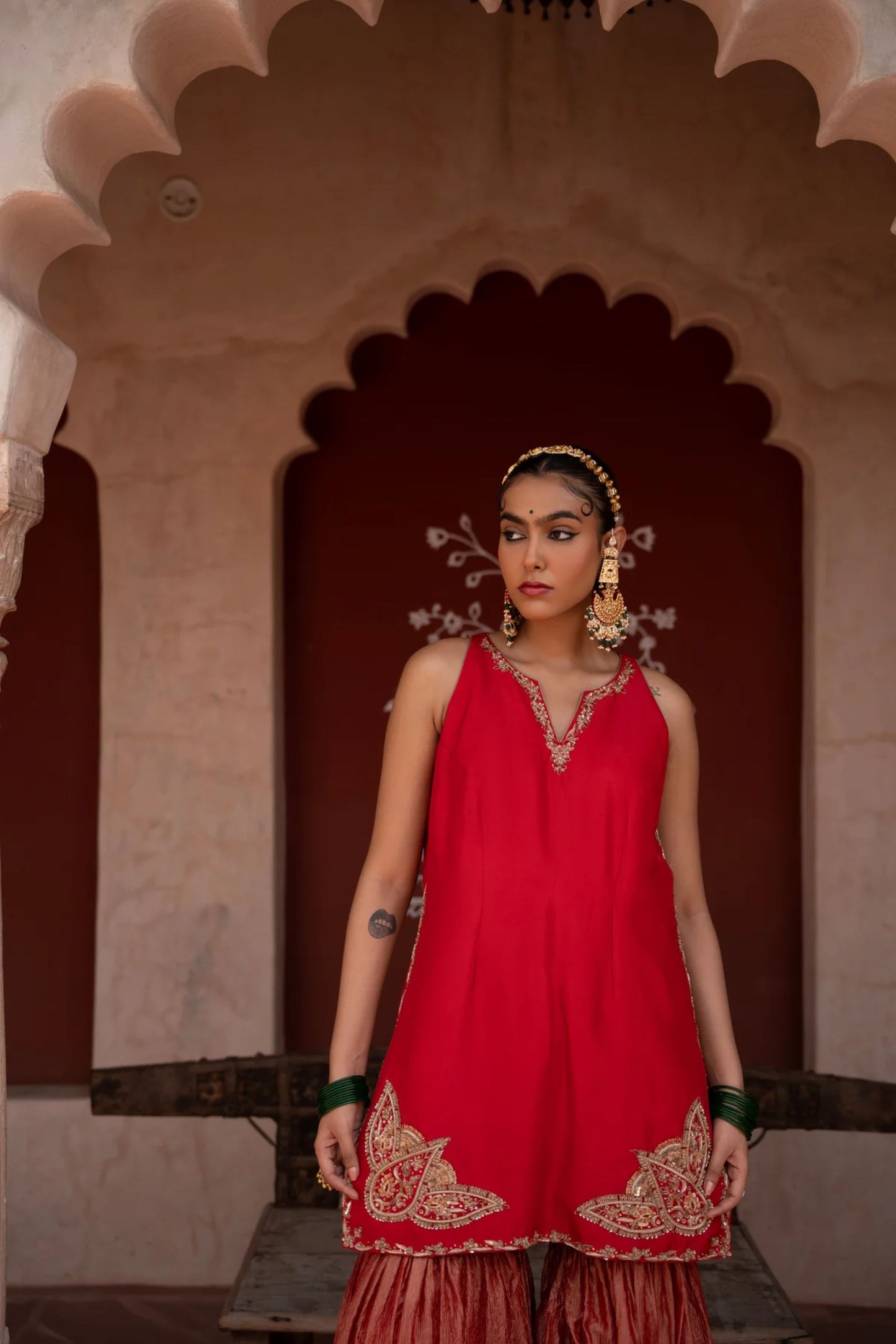 Laal Rang Hand-Embroidered Gharara Set