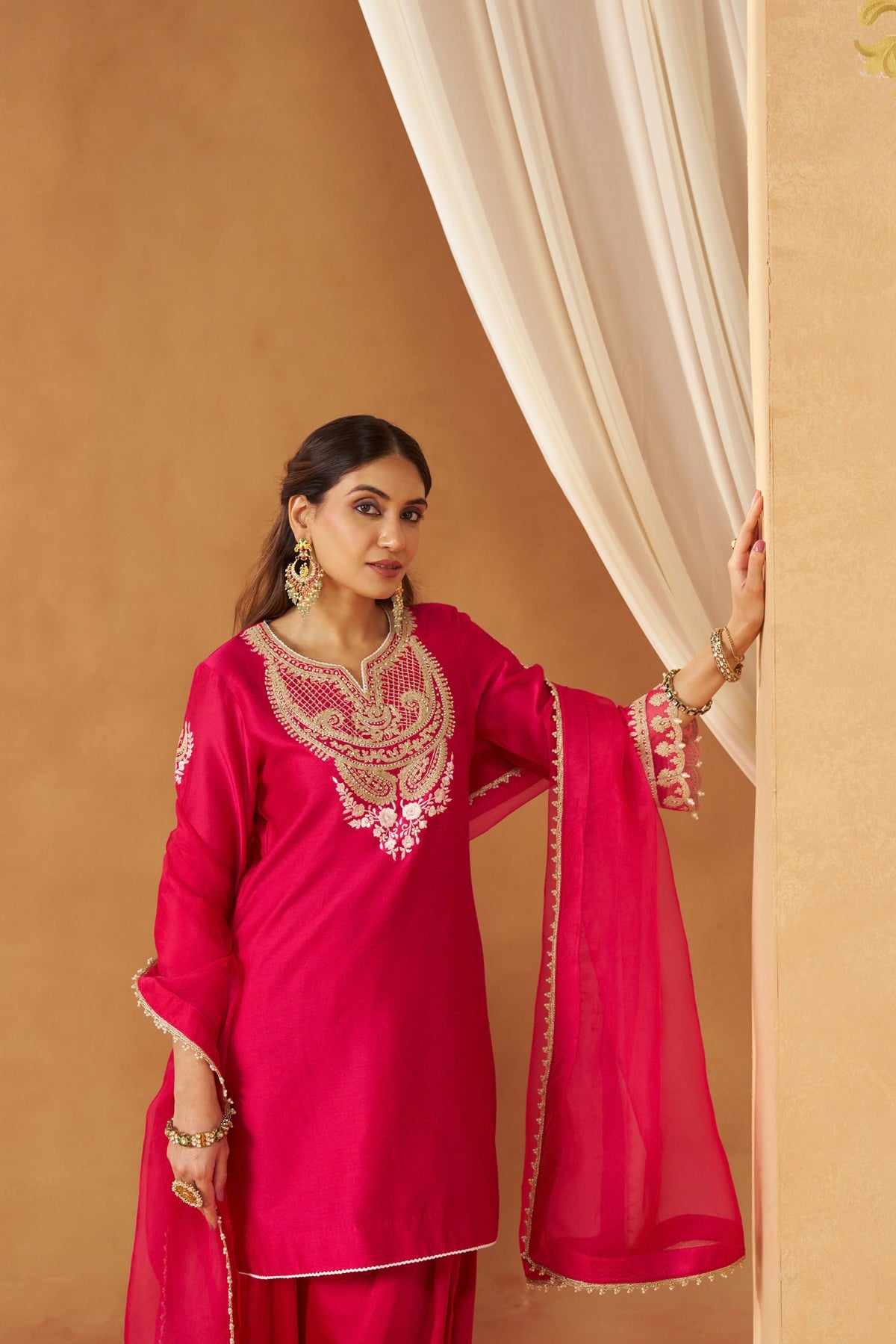 Ashira - Rani Hotpink Short Kurta With Salwar