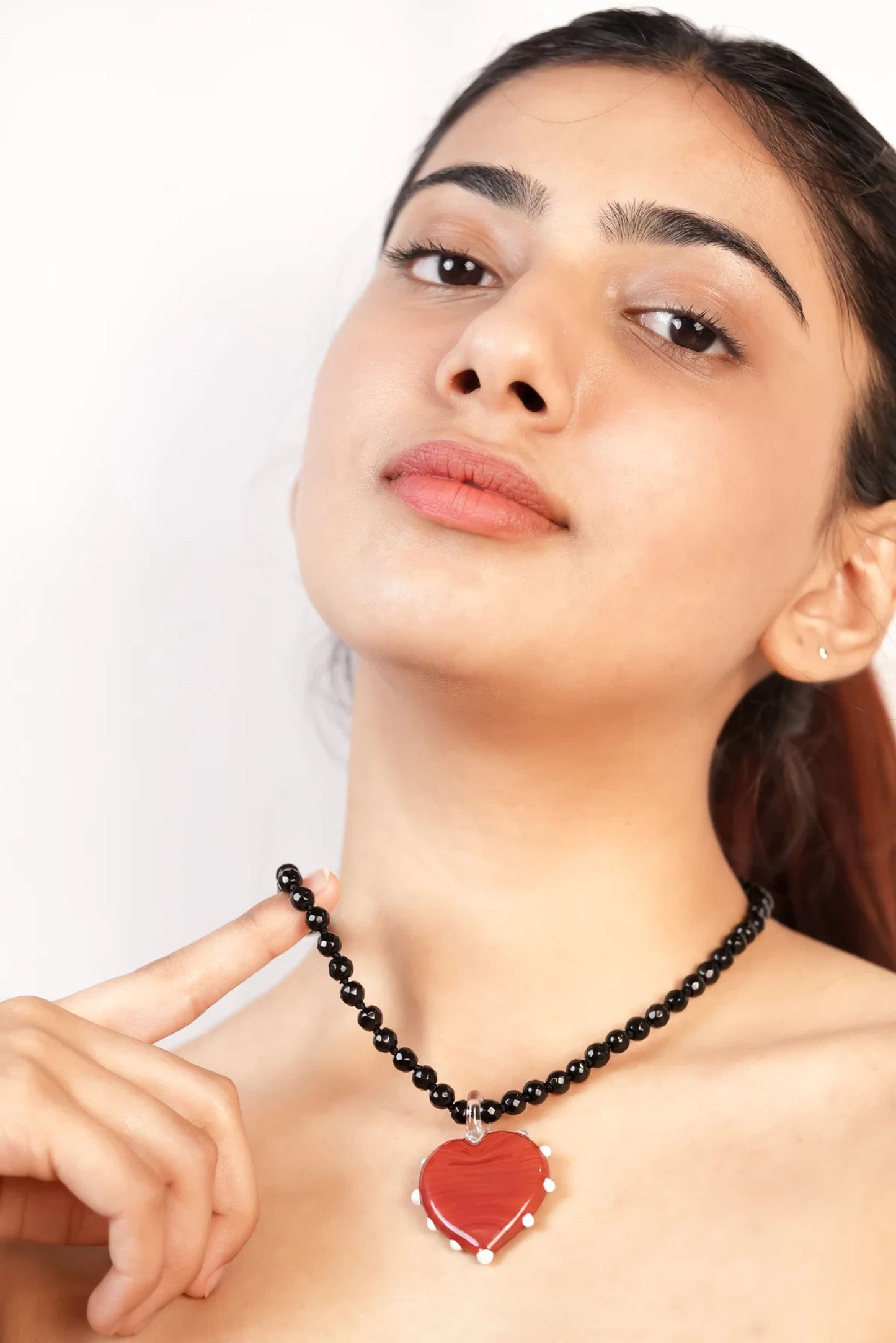Red Heart and Black Jade Necklace (Pre-Order)