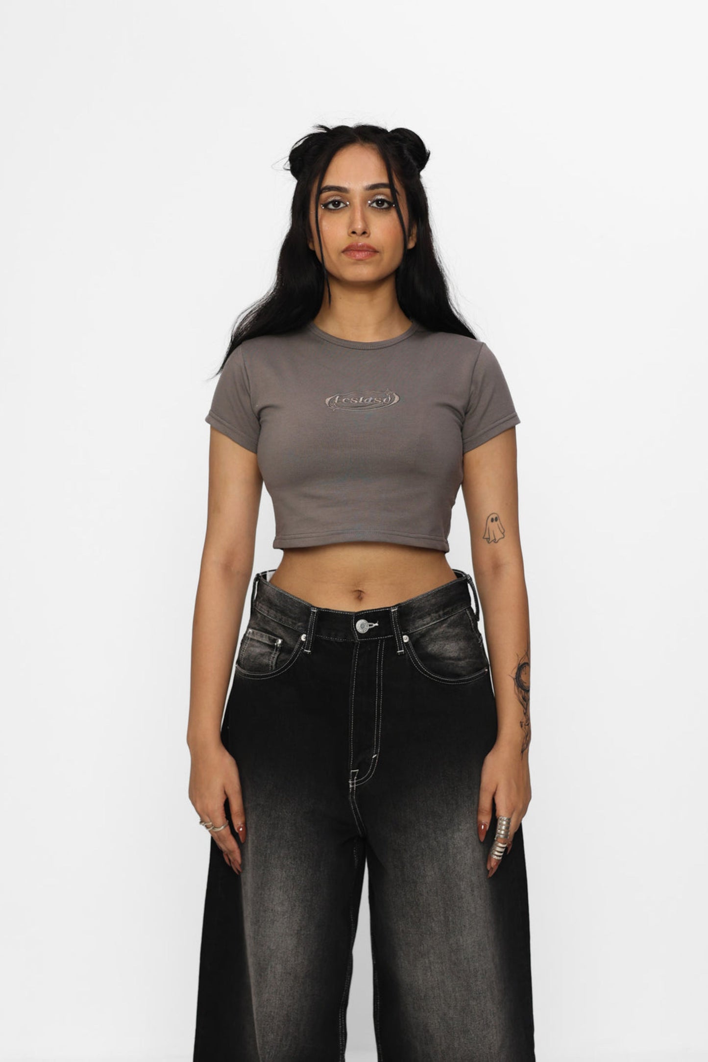 ECSTASY WOMEN BABY TEE (CHARCOAL GREY)