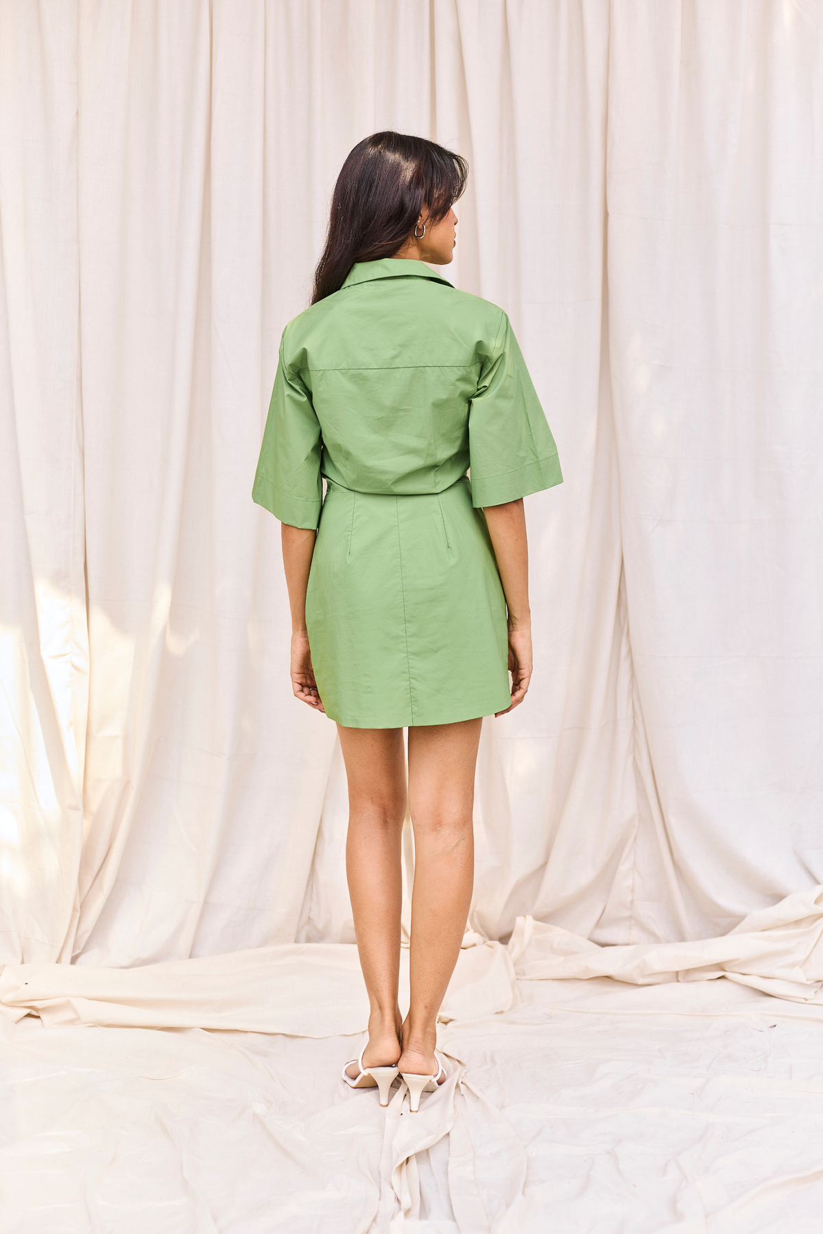 Green Structured Waist Shirt Dress
