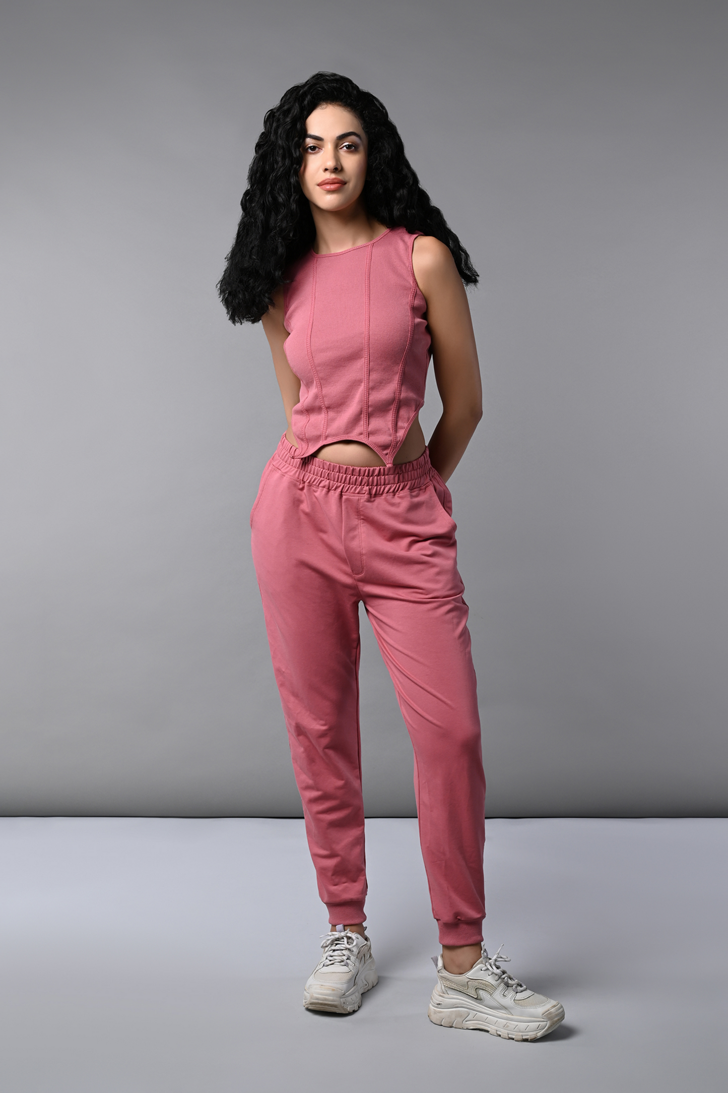 Pink Corset Crop-Top With Joggers