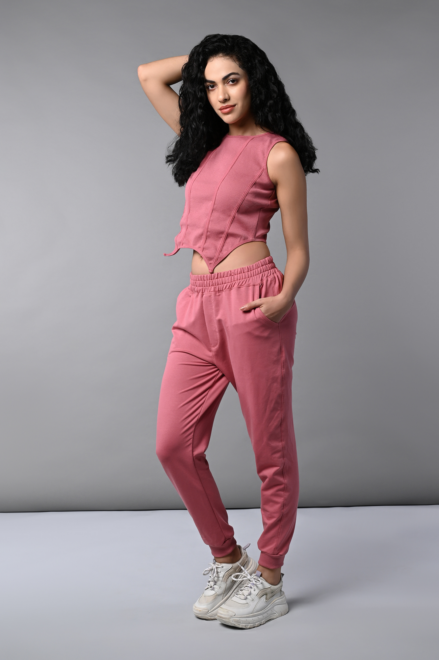 Pink Corset Crop-Top With Joggers