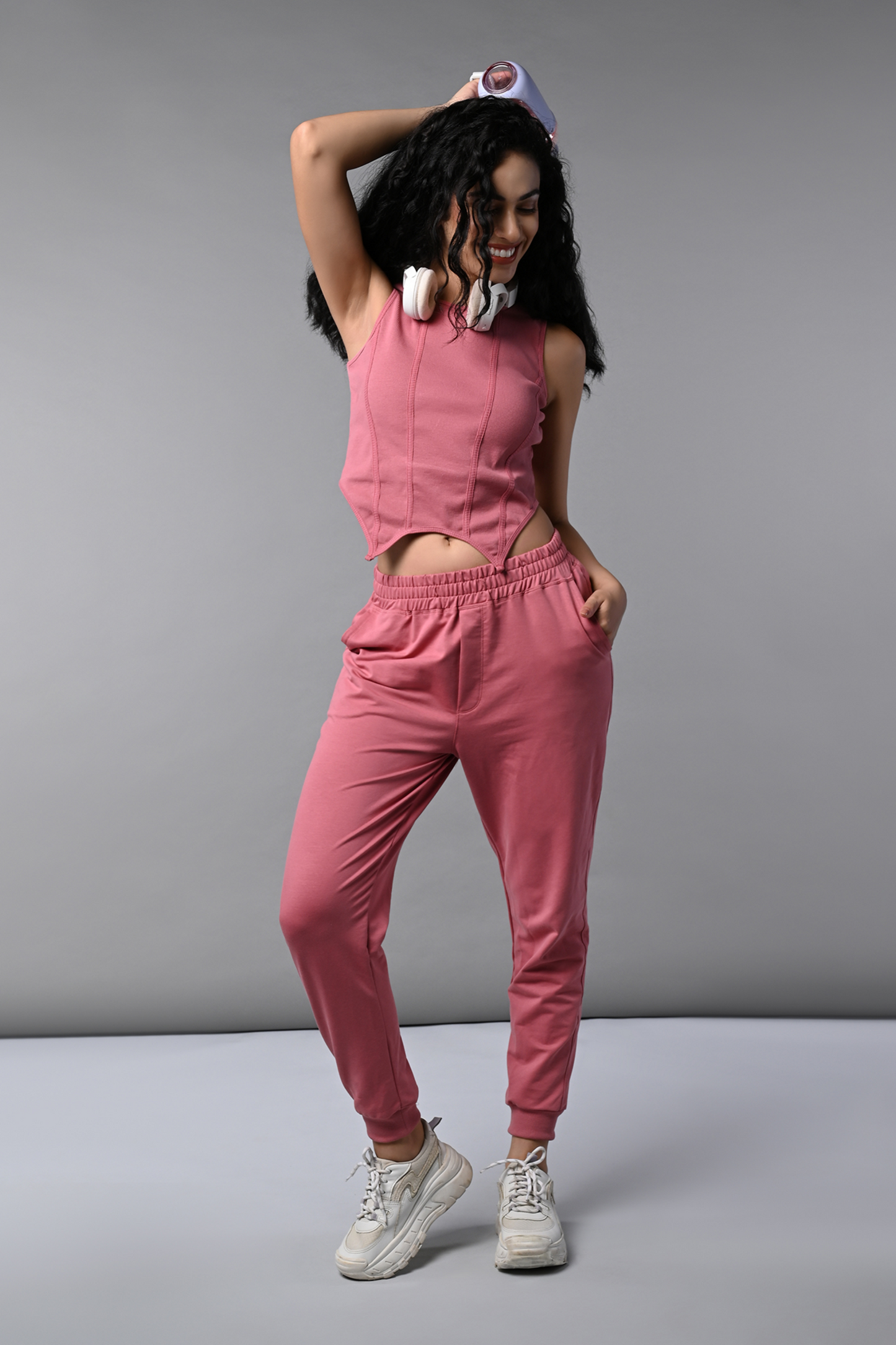 Pink Corset Crop-Top With Joggers