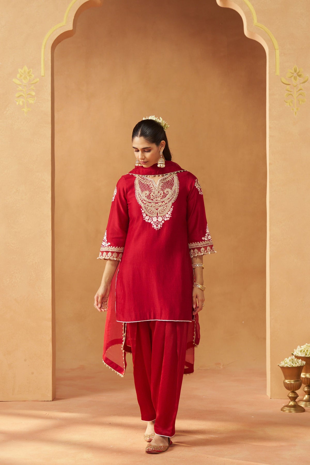 Ashira - Deep Red Short Kurta With Salwar