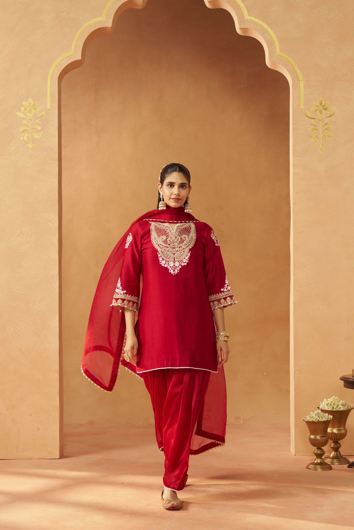 Ashira - Deep Red Short Kurta With Salwar