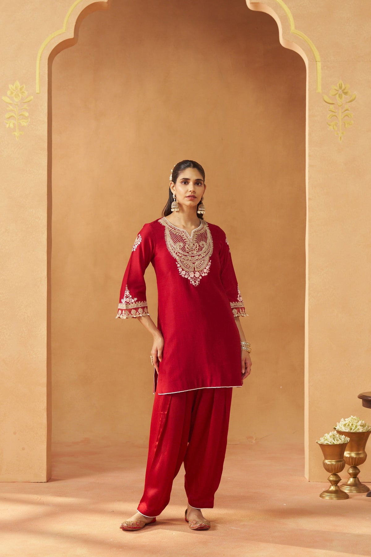 Ashira - Deep Red Short Kurta With Salwar