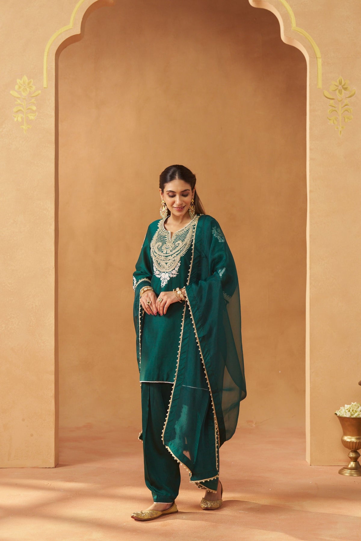 Ashira - Emerald Green Short Kurta With Salwar