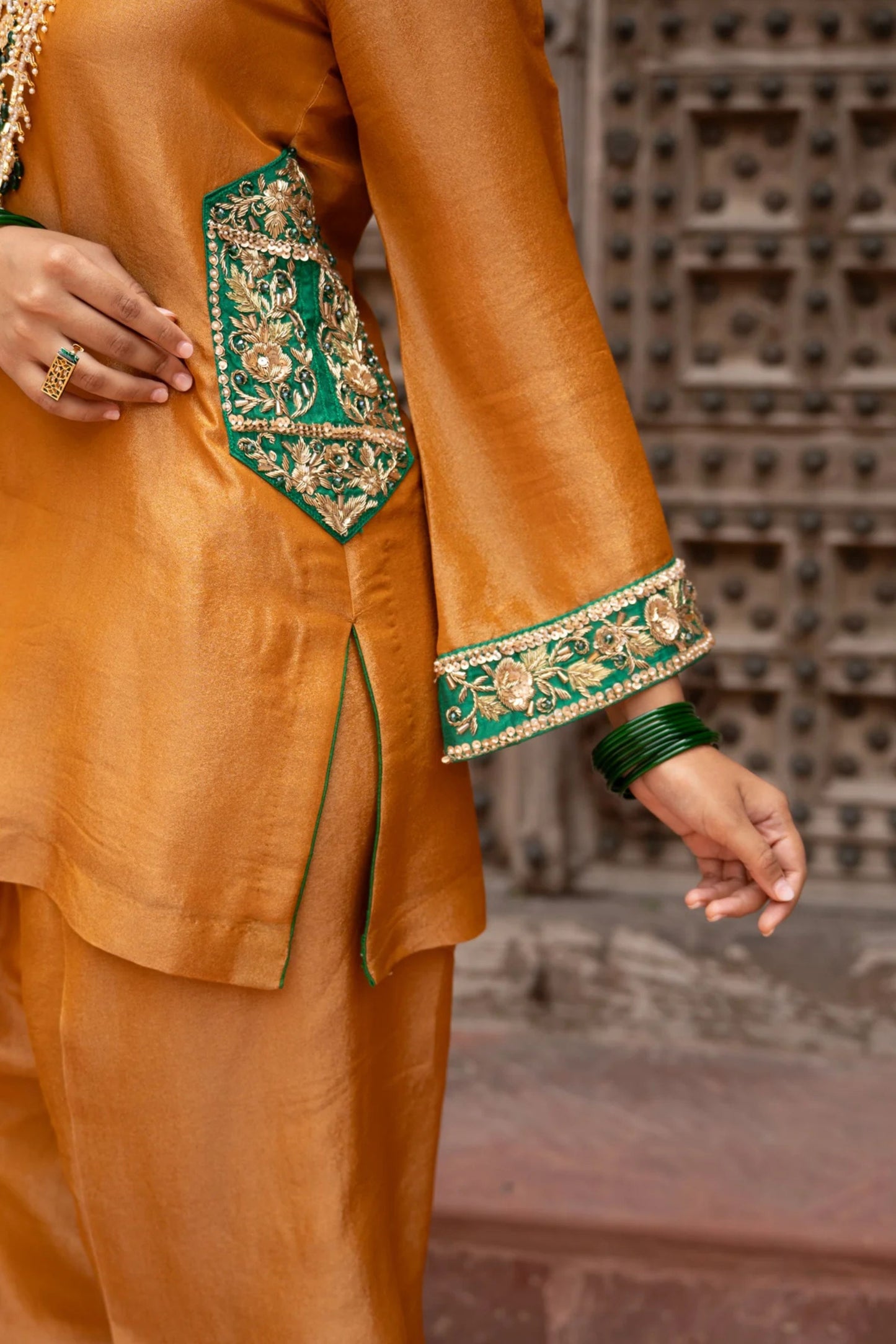 Surmayi Sunehri Hand-Embroidered Balloon Salwar Set
