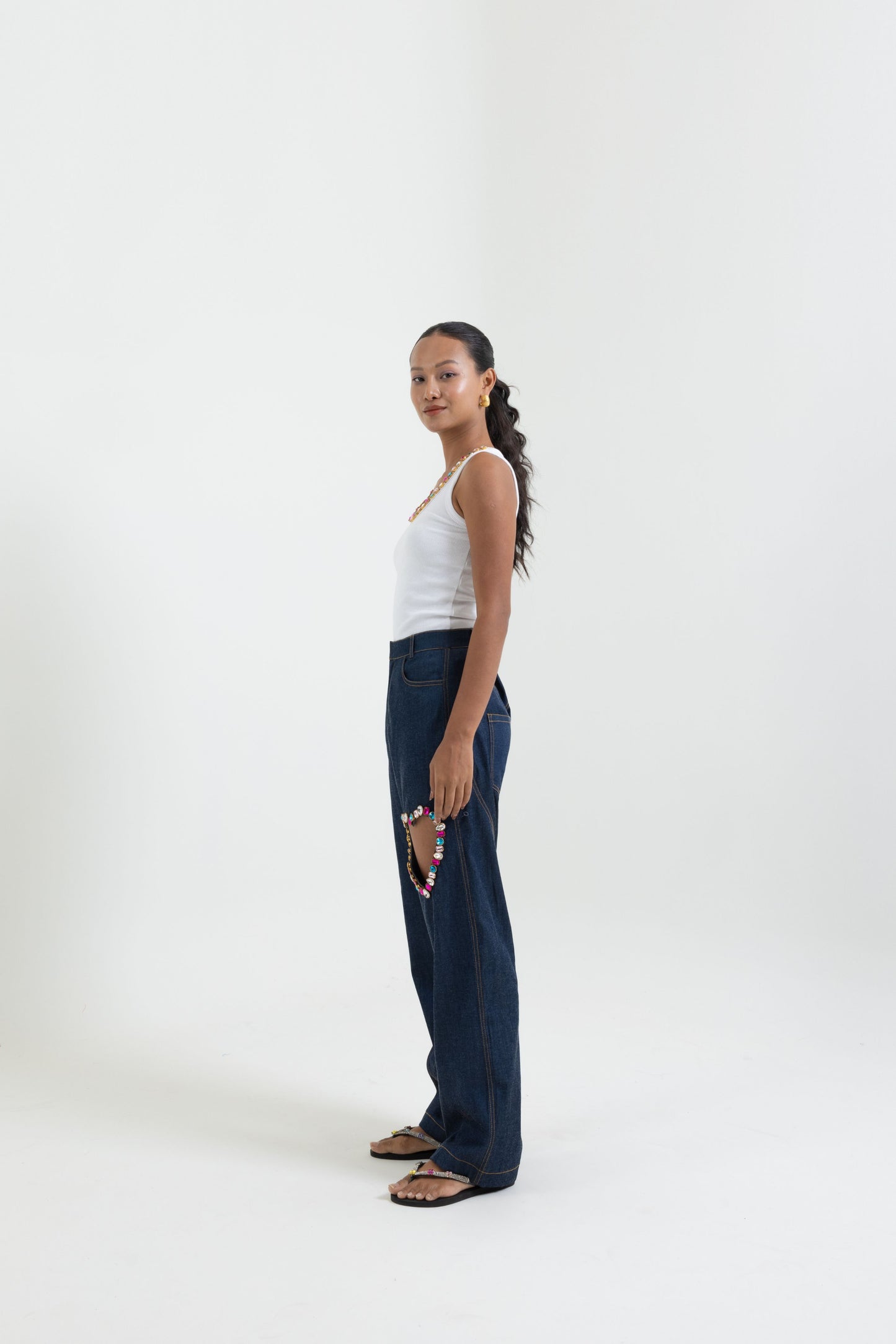 Gem Heart Denim Pants