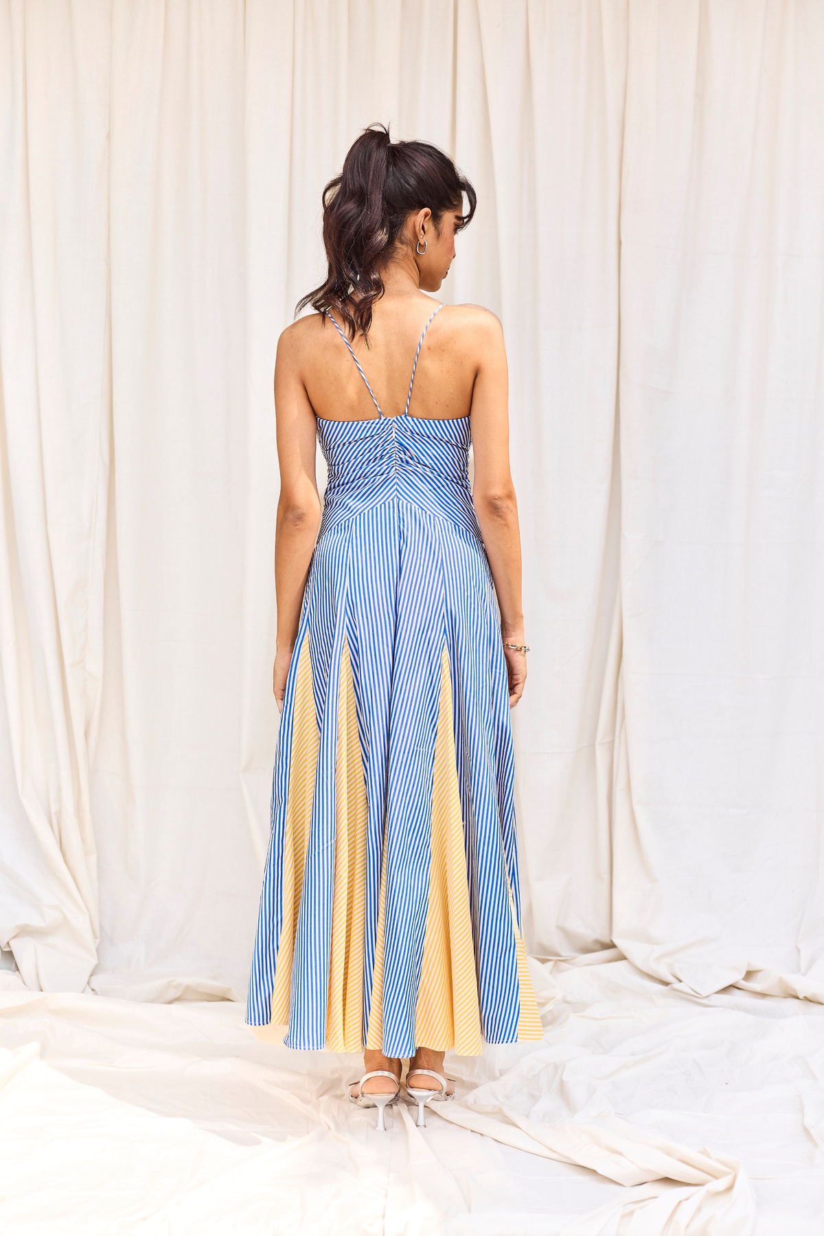 Blue Striped Flared Midi Dress