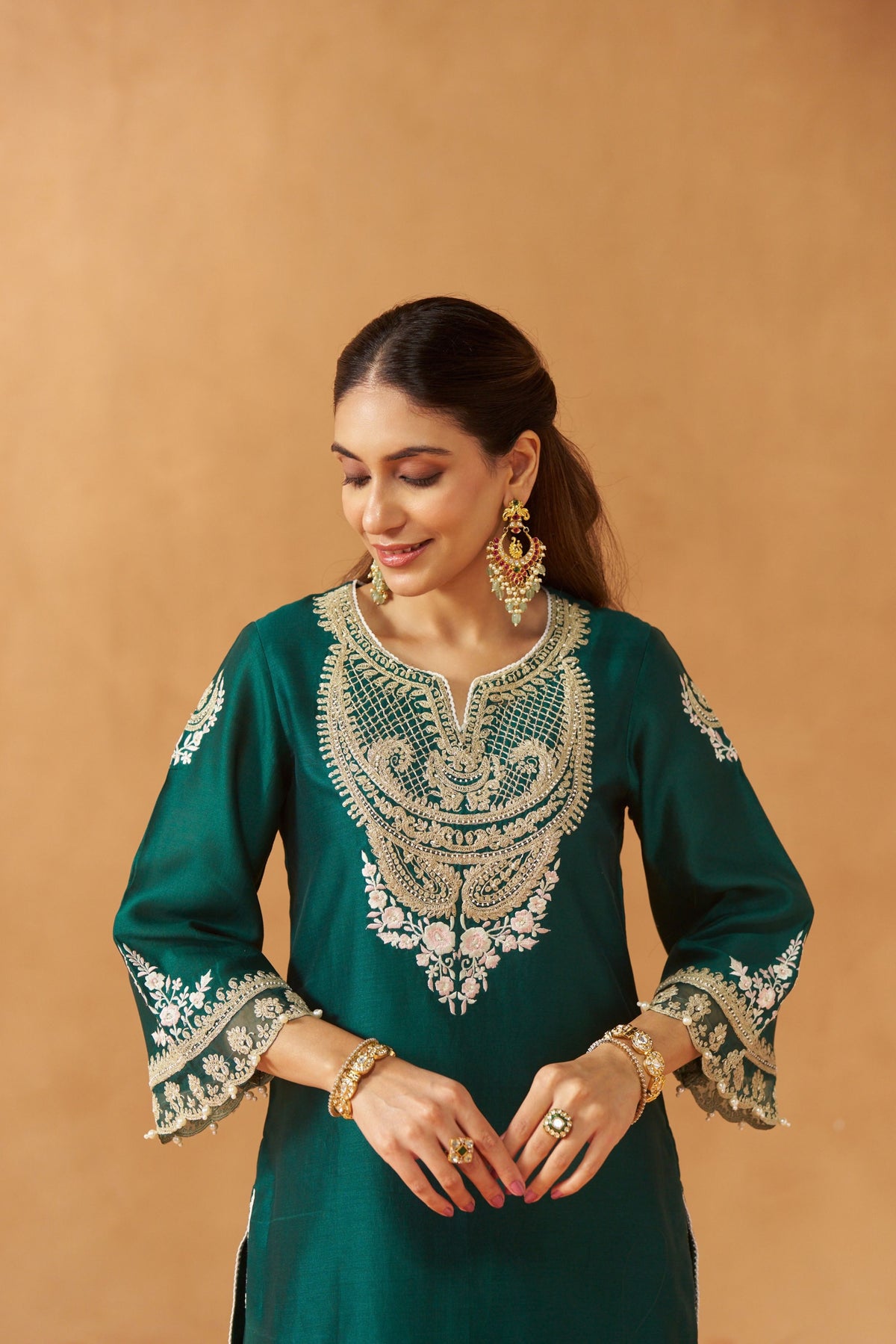 Ashira - Emerald Green Short Kurta With Salwar