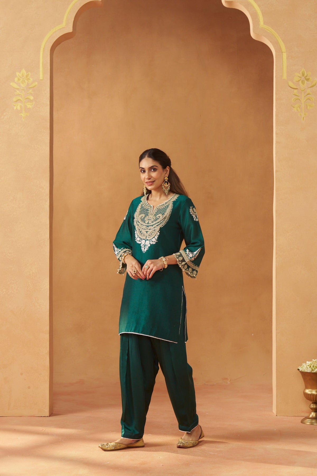 Ashira - Emerald Green Short Kurta With Salwar