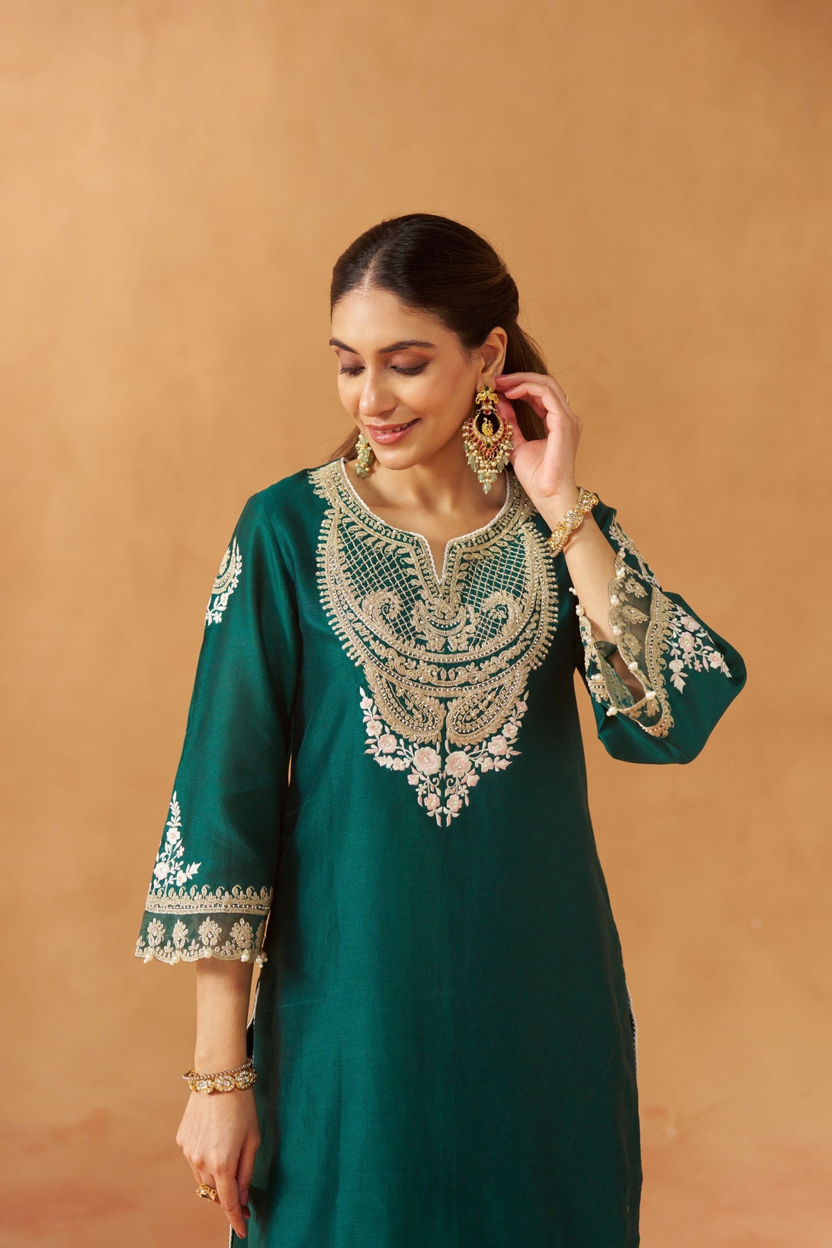 Ashira - Emerald Green Short Kurta With Salwar