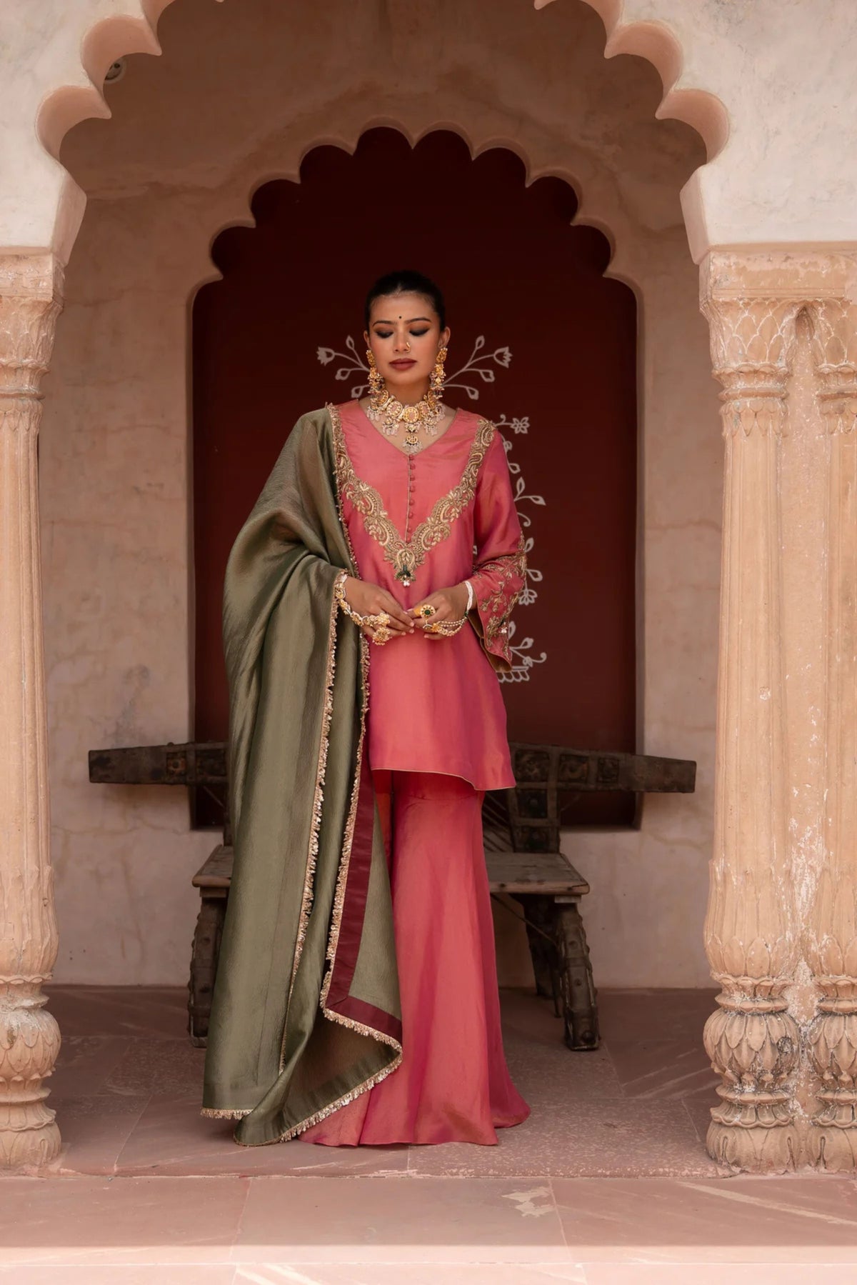 Gulabi Raag Hand-Embroidered Gharara Set