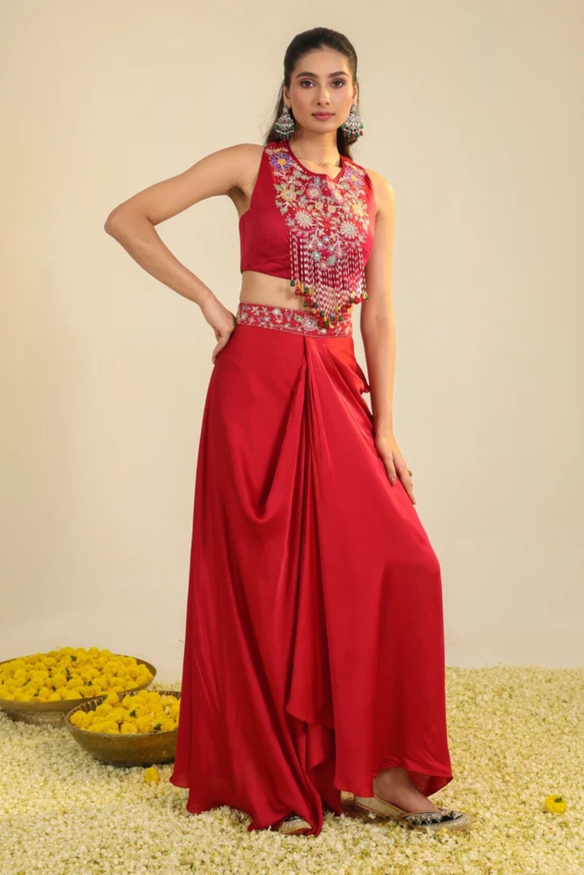 Red Gulbabo Dhoti Set