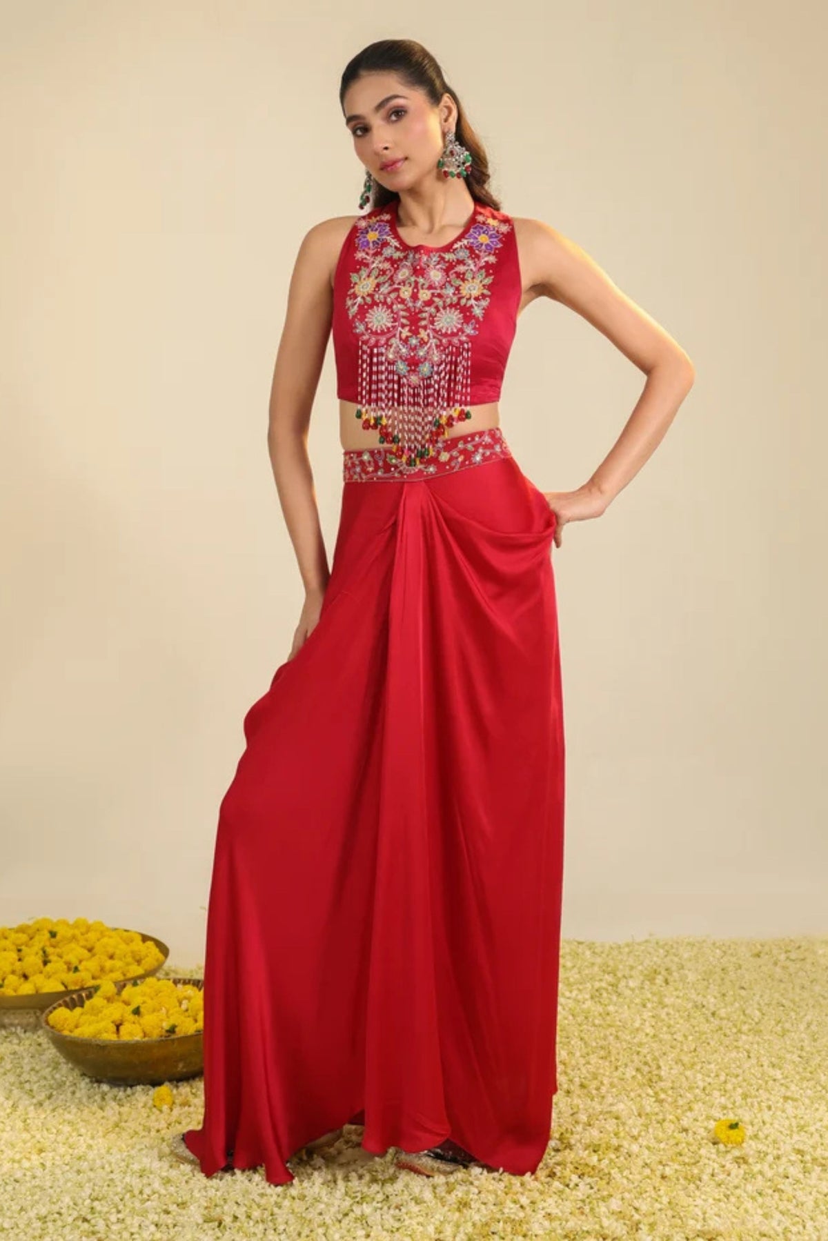 Red Gulbabo Dhoti Set
