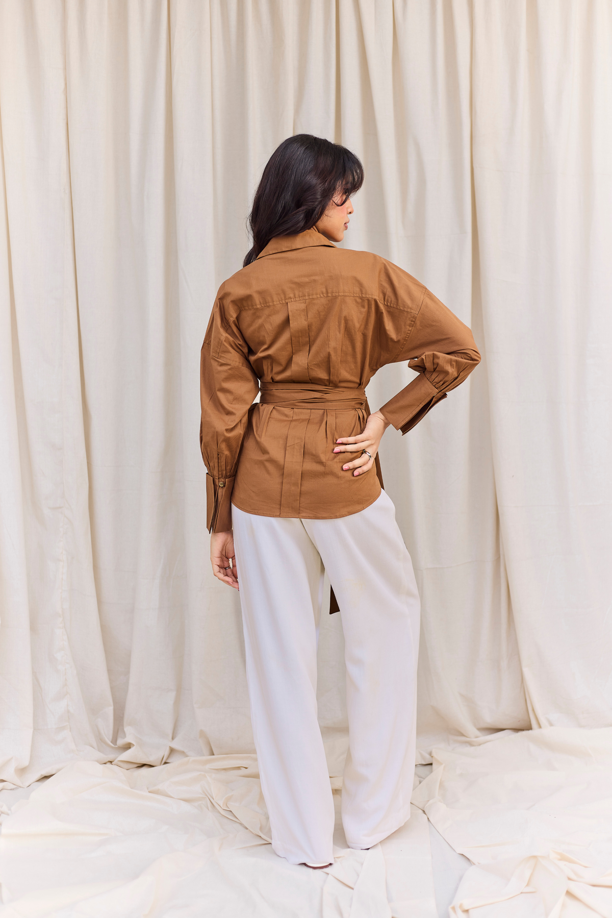 Brown Poplin Wrap Shirt