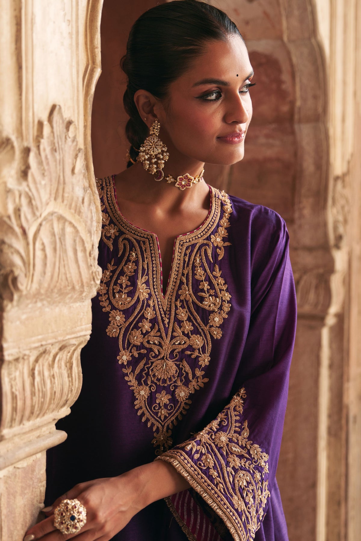 Marwa - Deep Purple Short Chauga With Salwar