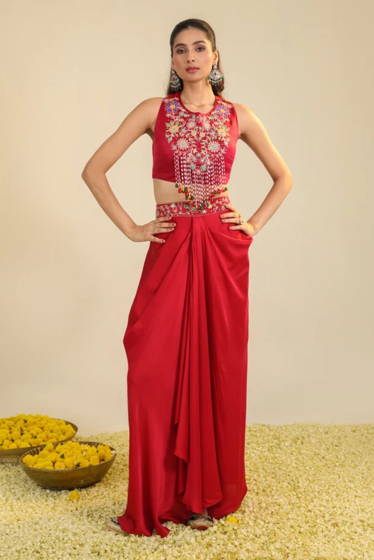 Red Gulbabo Dhoti Set
