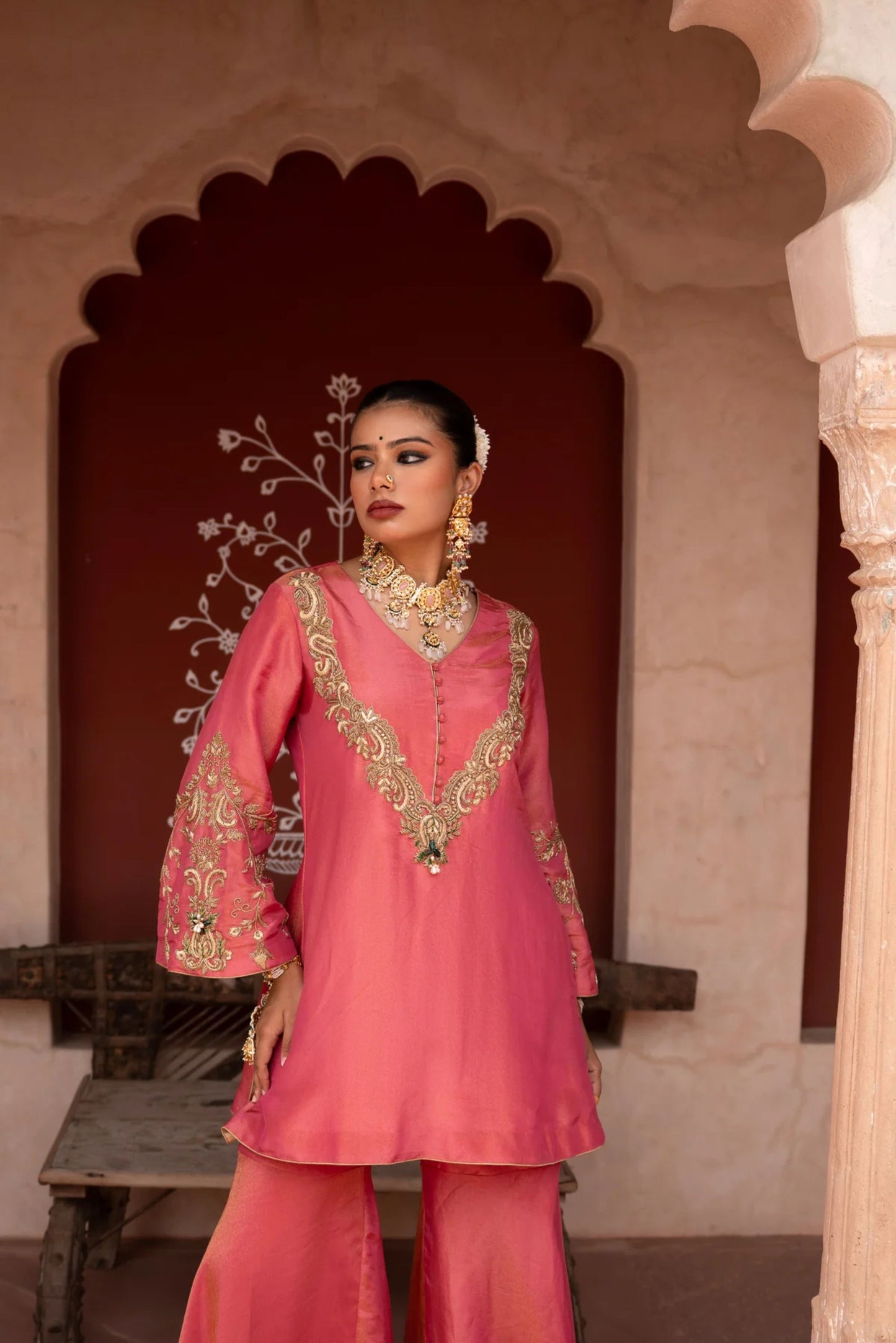 Gulabi Raag Hand-Embroidered Gharara Set