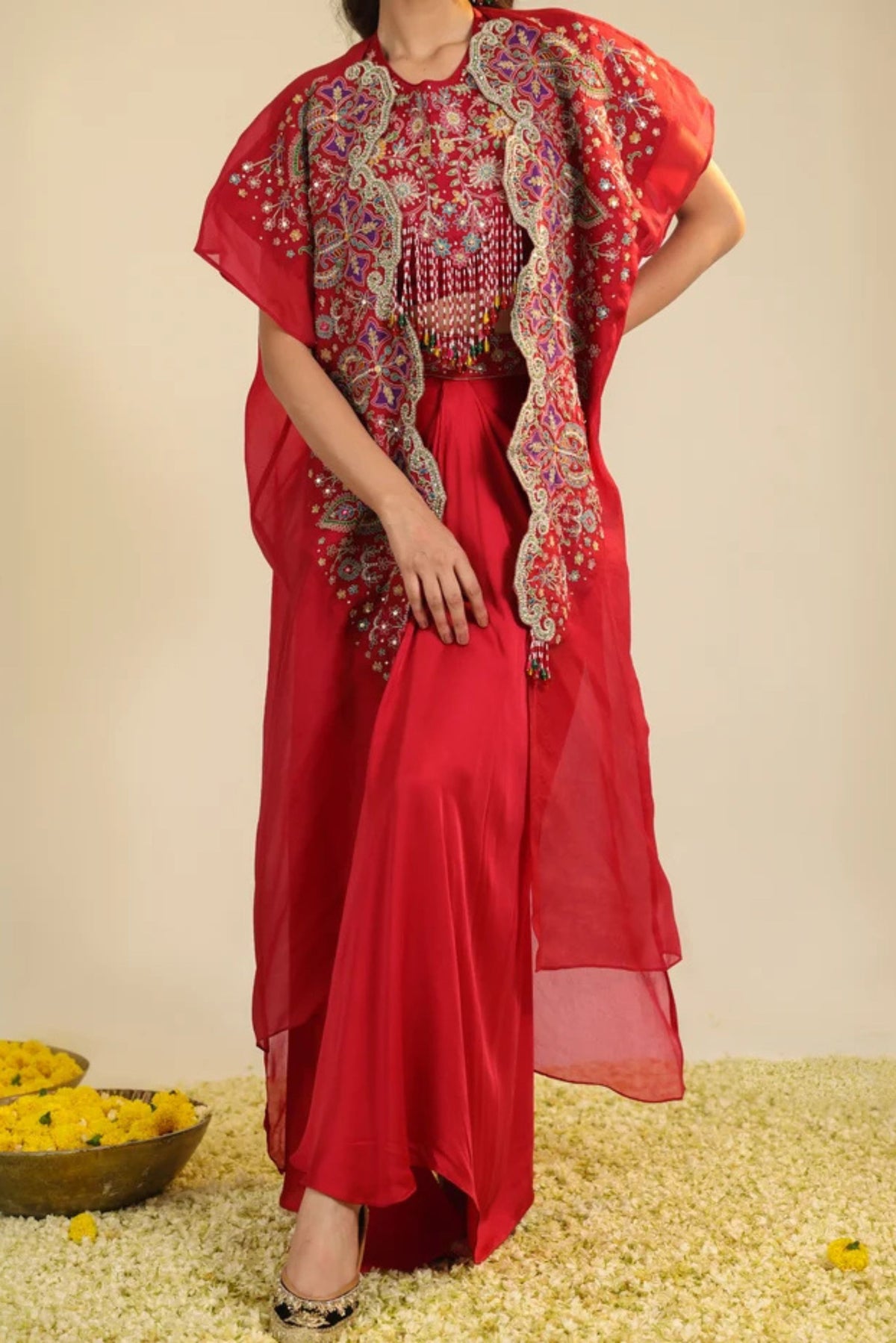 Red Gulbabo Dhoti Set
