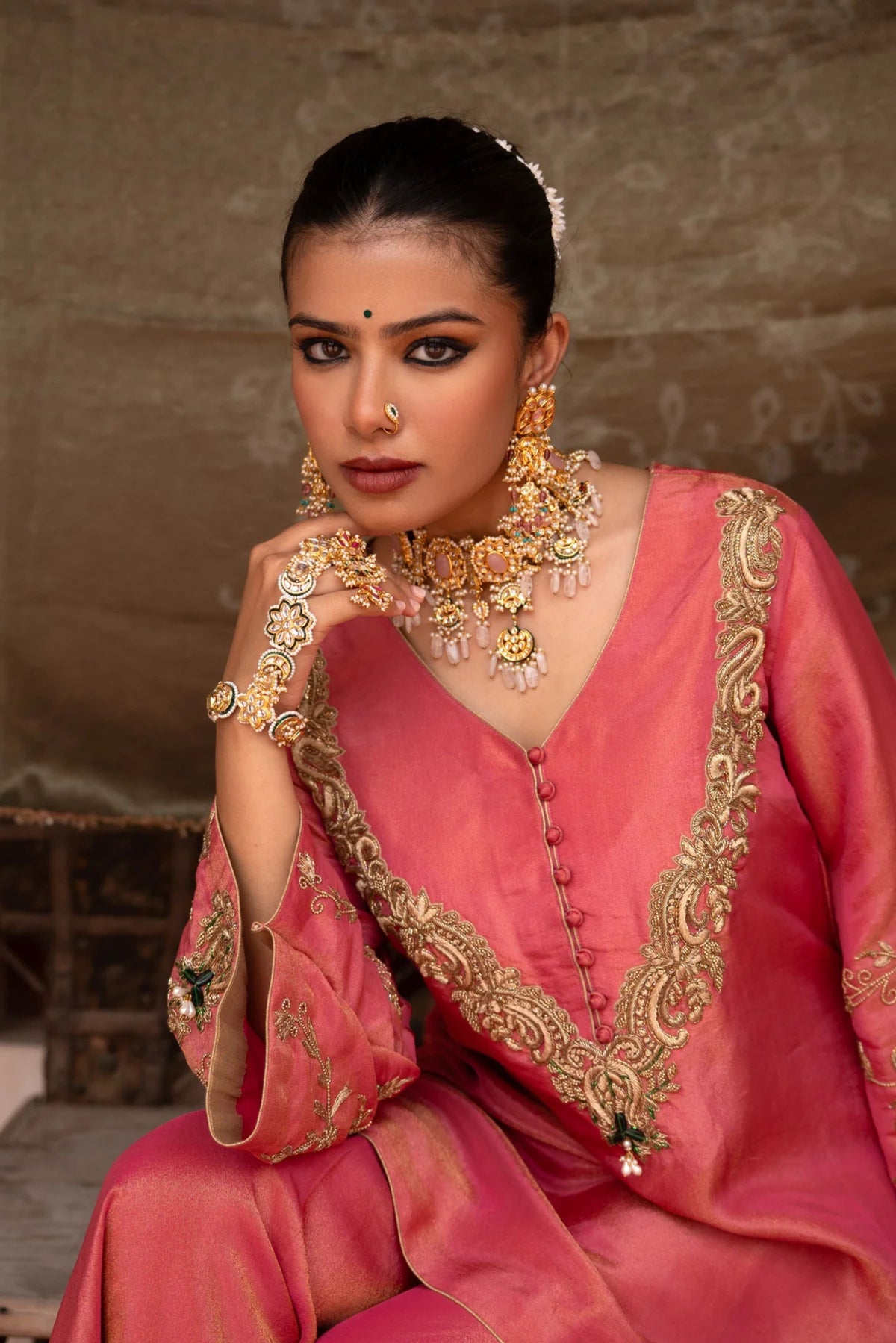 Gulabi Raag Hand-Embroidered Gharara Set