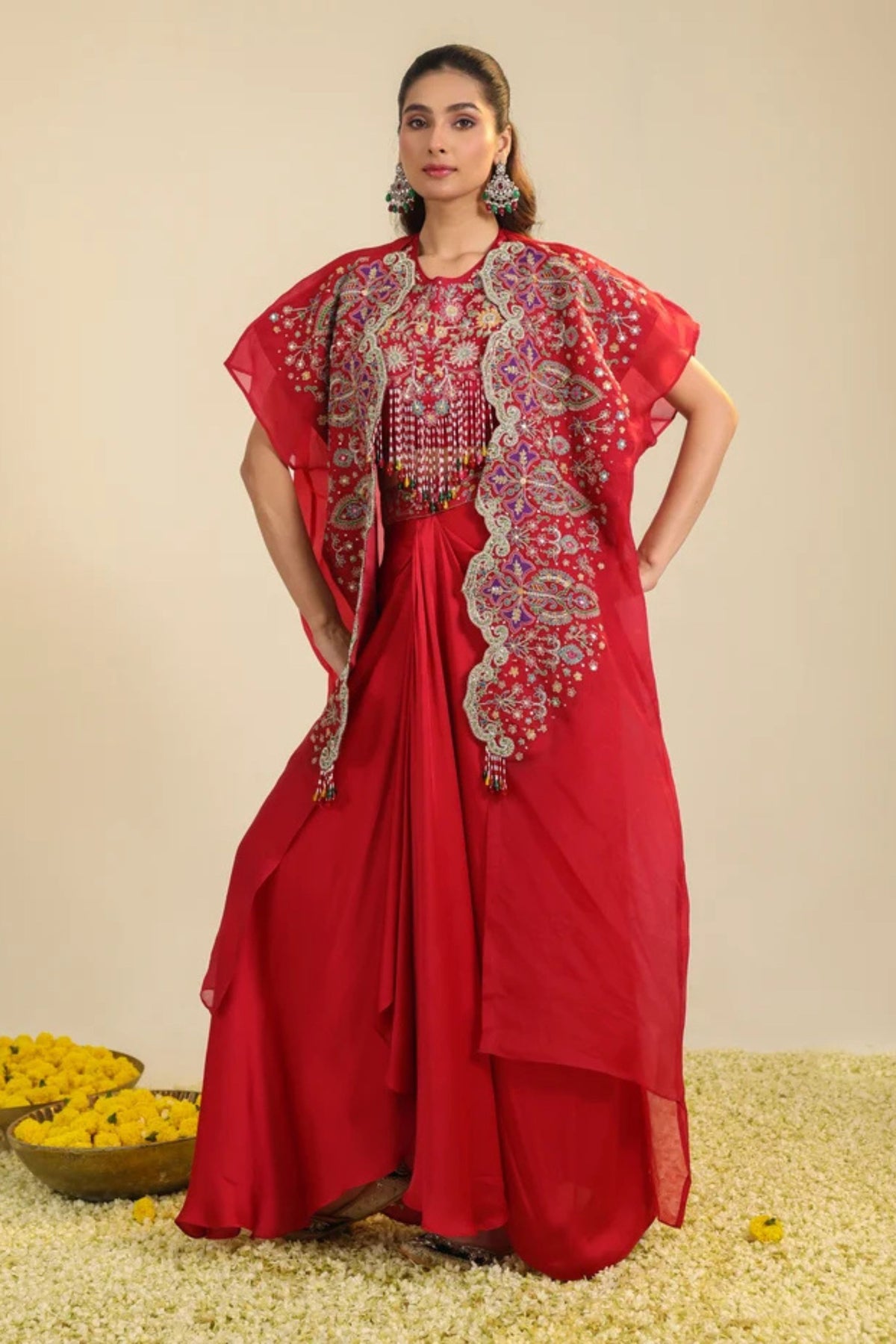 Red Gulbabo Dhoti Set