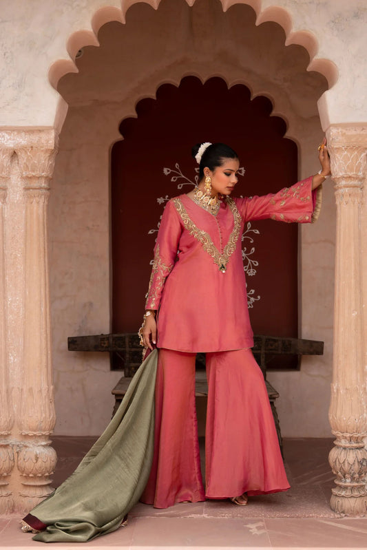 Gulabi Raag Hand-Embroidered Gharara Set