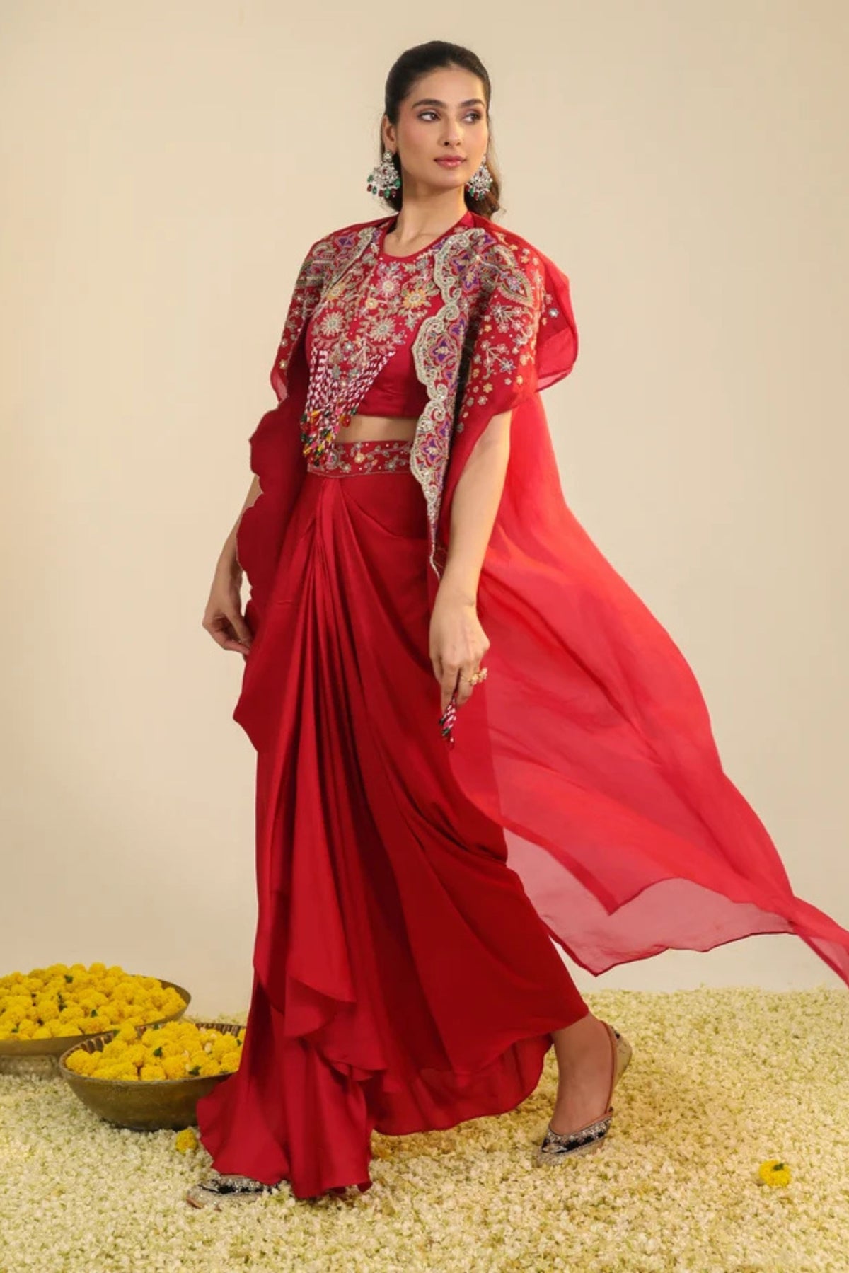 Red Gulbabo Dhoti Set