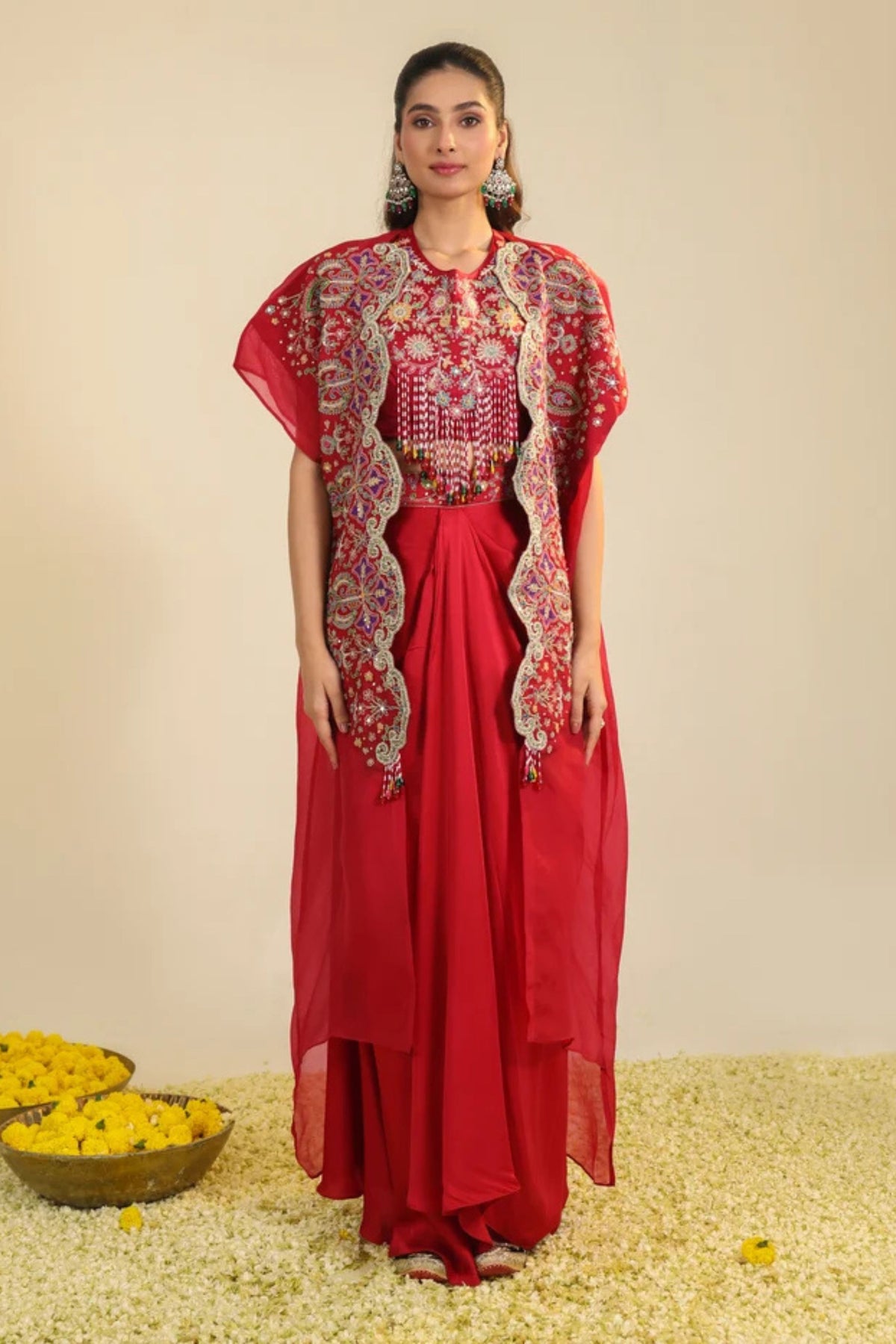 Red Gulbabo Dhoti Set