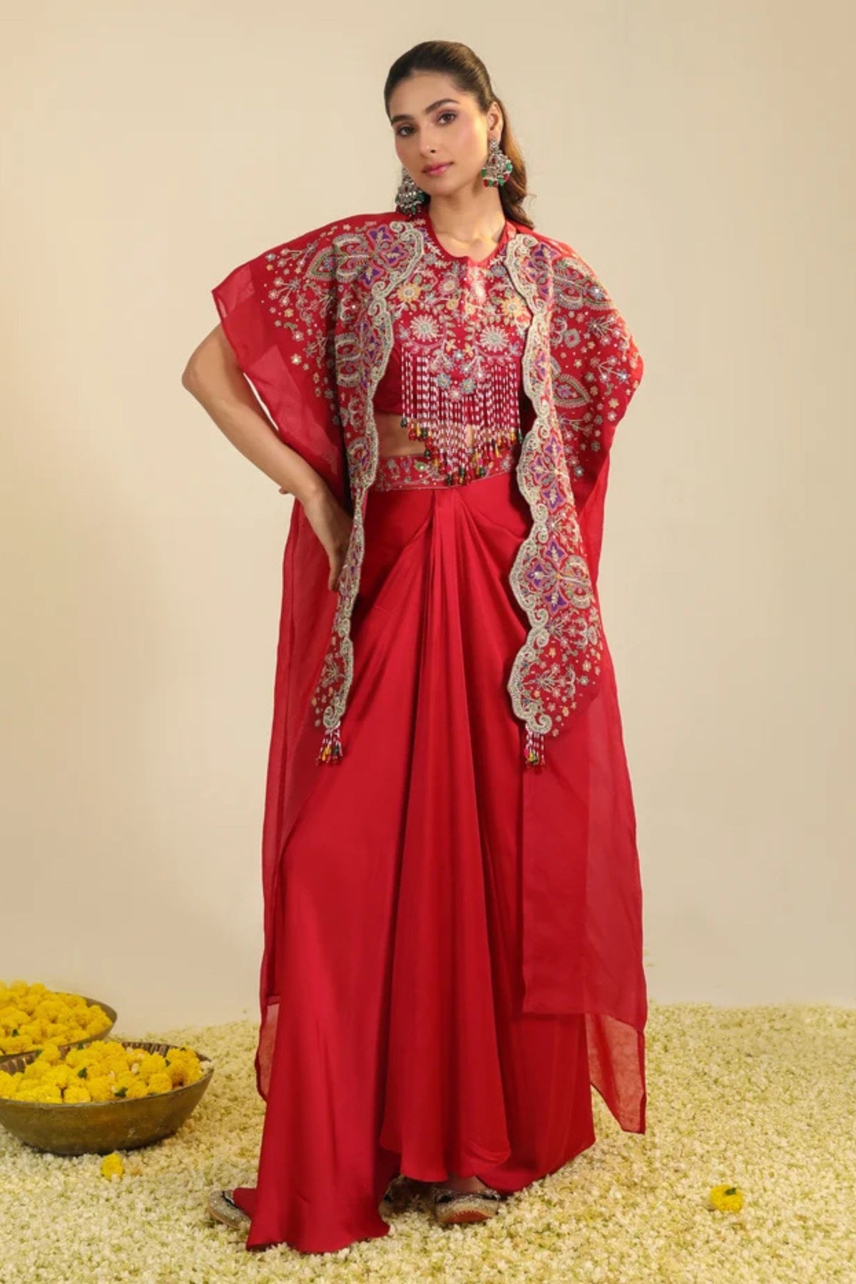 Red Gulbabo Dhoti Set
