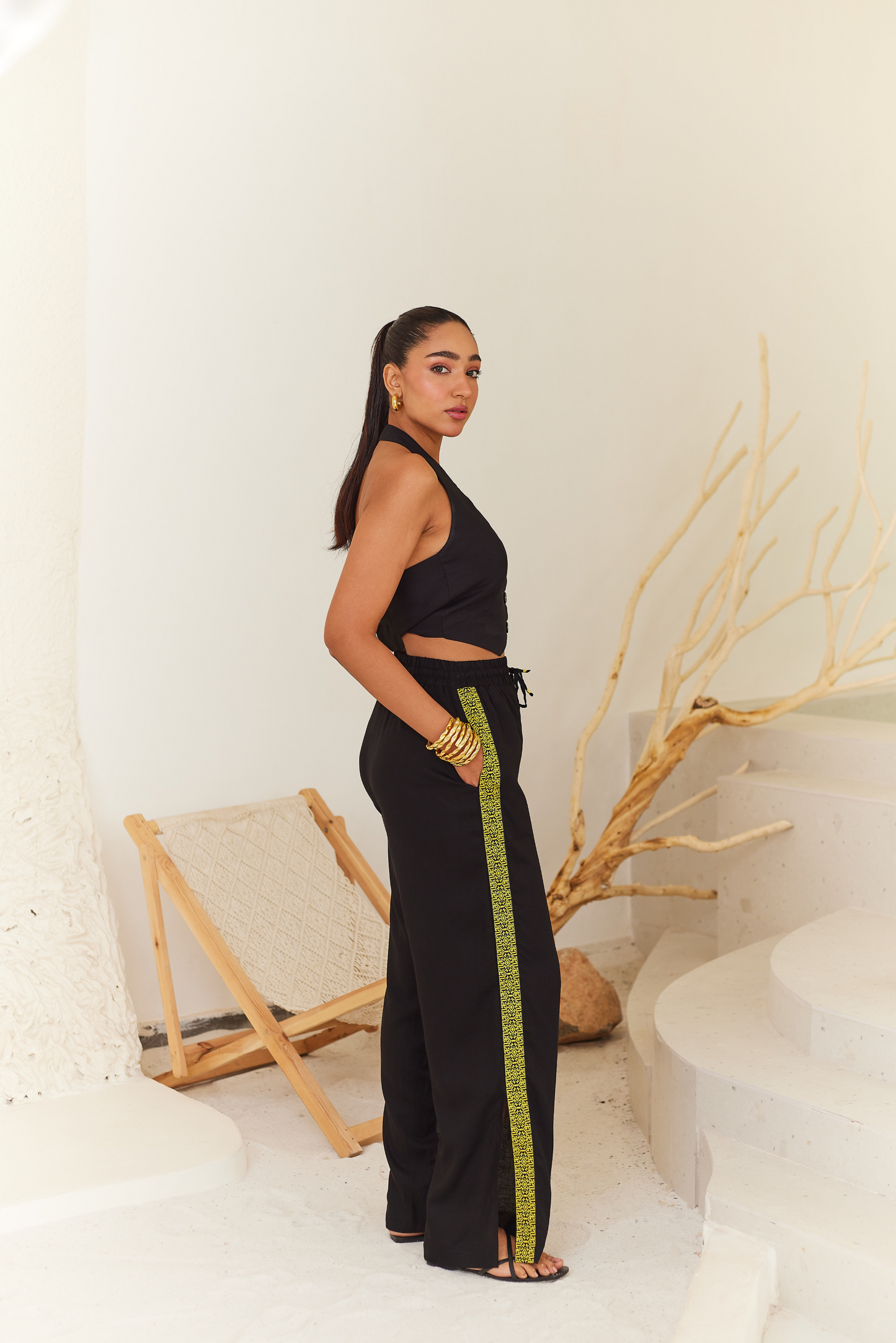 Black Linen Vest & Pants Set