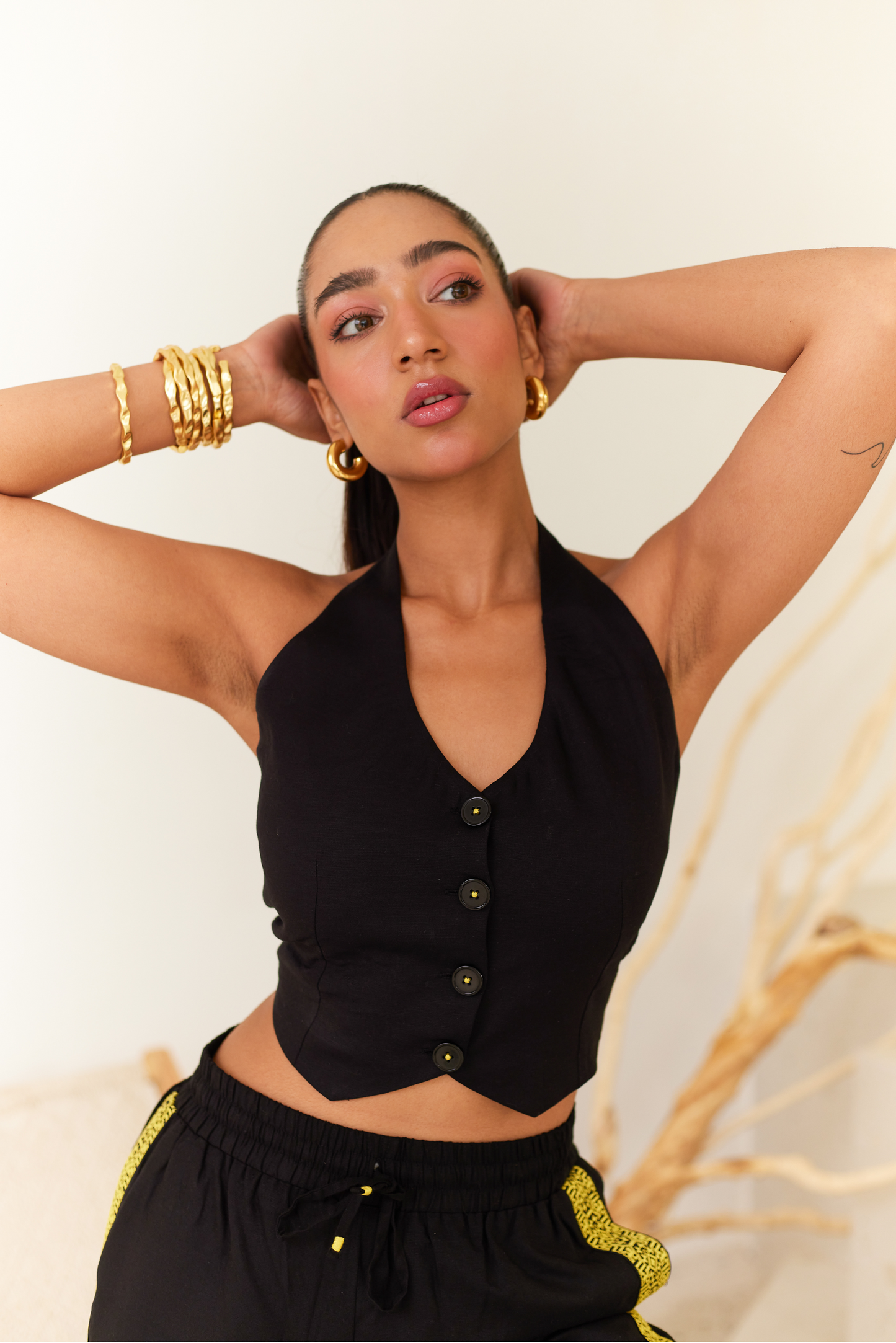 Black Linen Vest & Pants Set