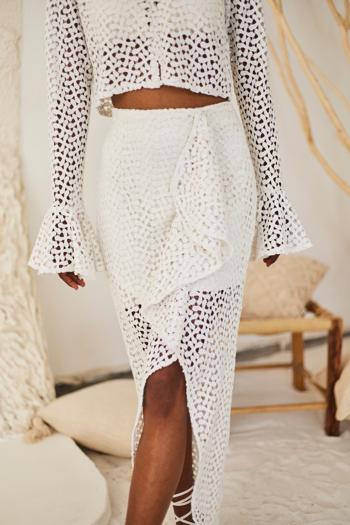 White Lace Skirt Set