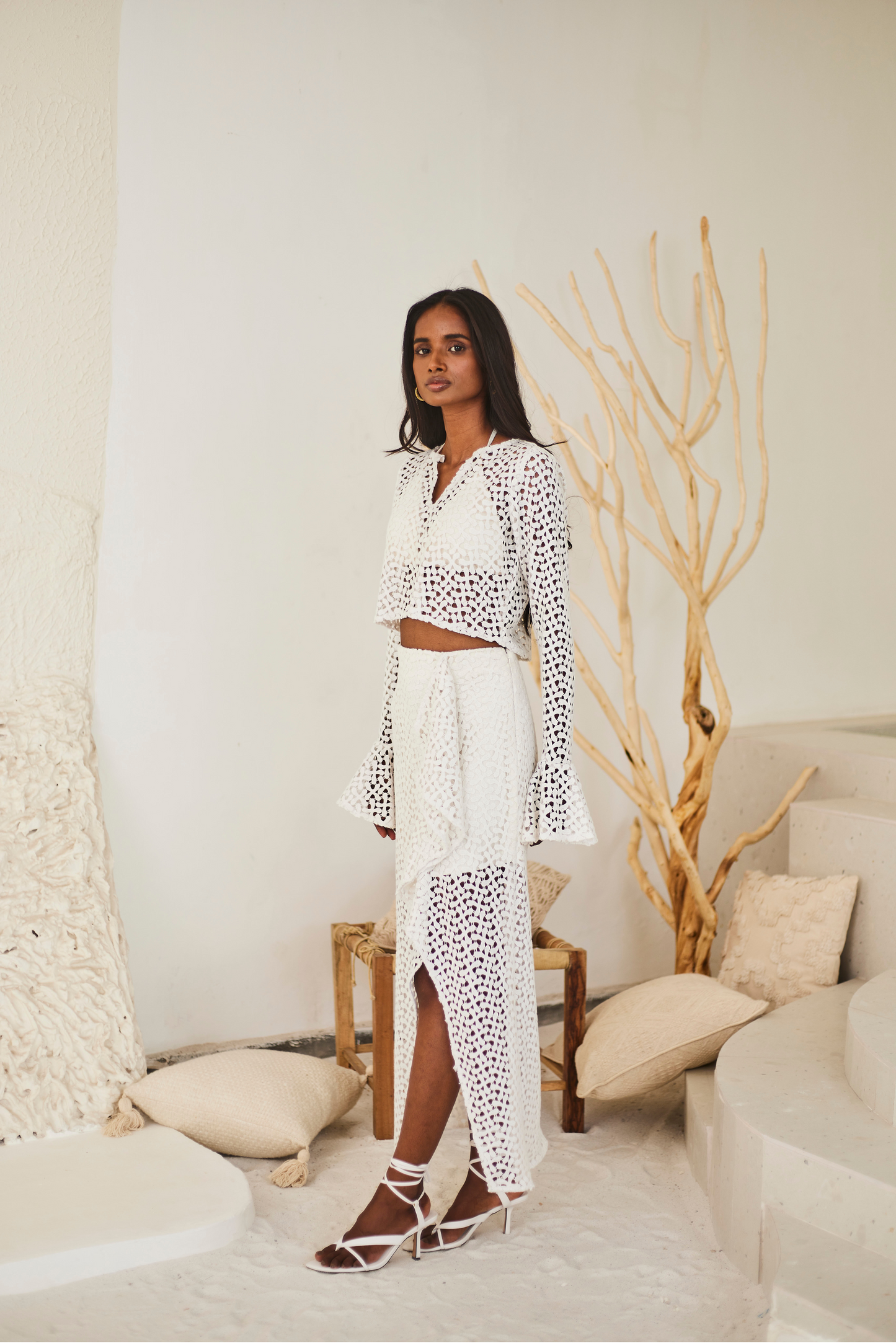 White Lace Skirt Set