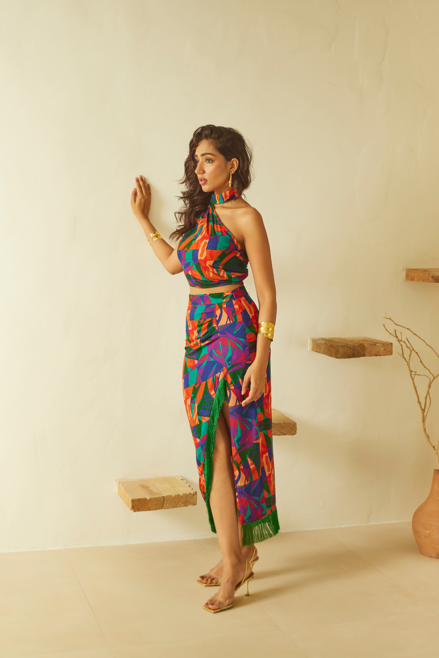 Tropical Skirt Set with Fringe