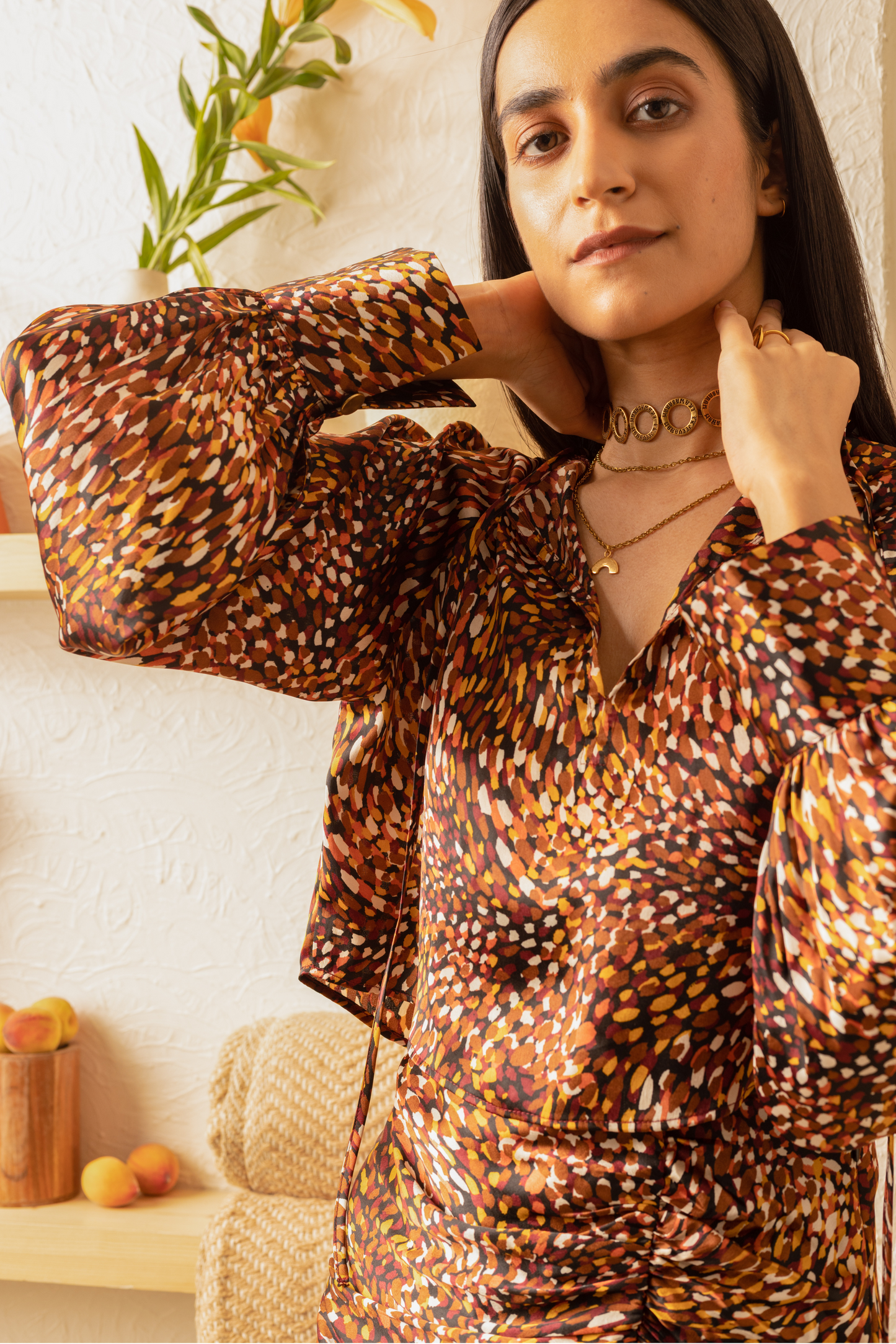 Brown Abstract Crop top & Skort Set