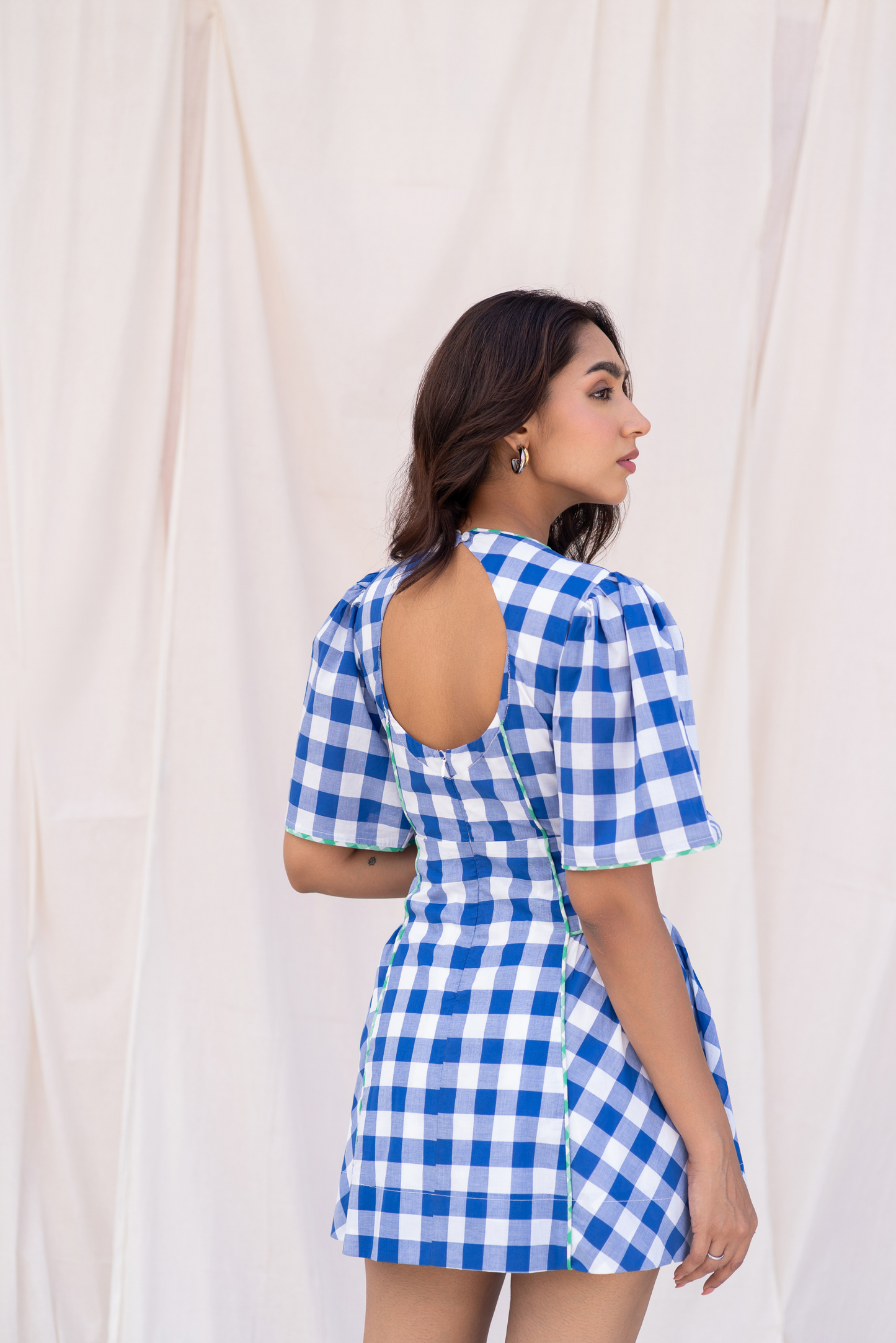 Blue Checks Short dress with Heart Cut-out