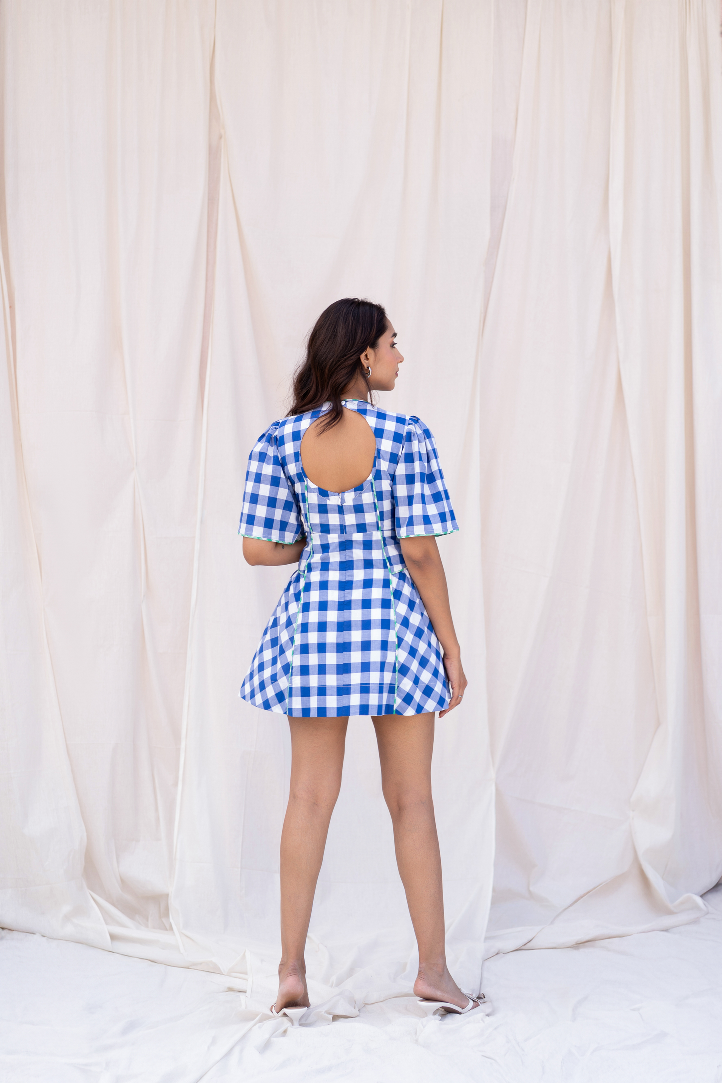 Blue Checks Short dress with Heart Cut-out