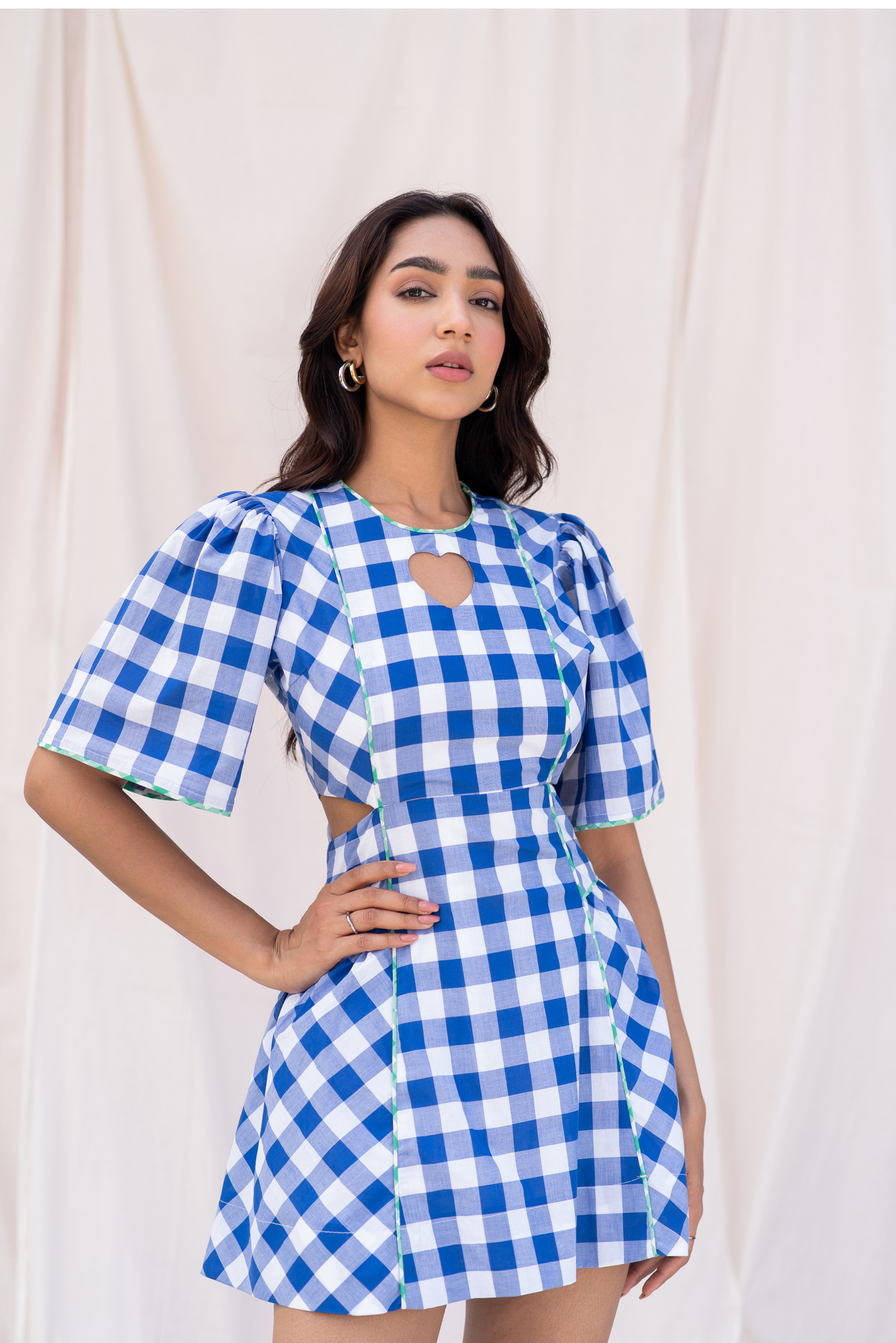 Blue Checks Short dress with Heart Cut-out