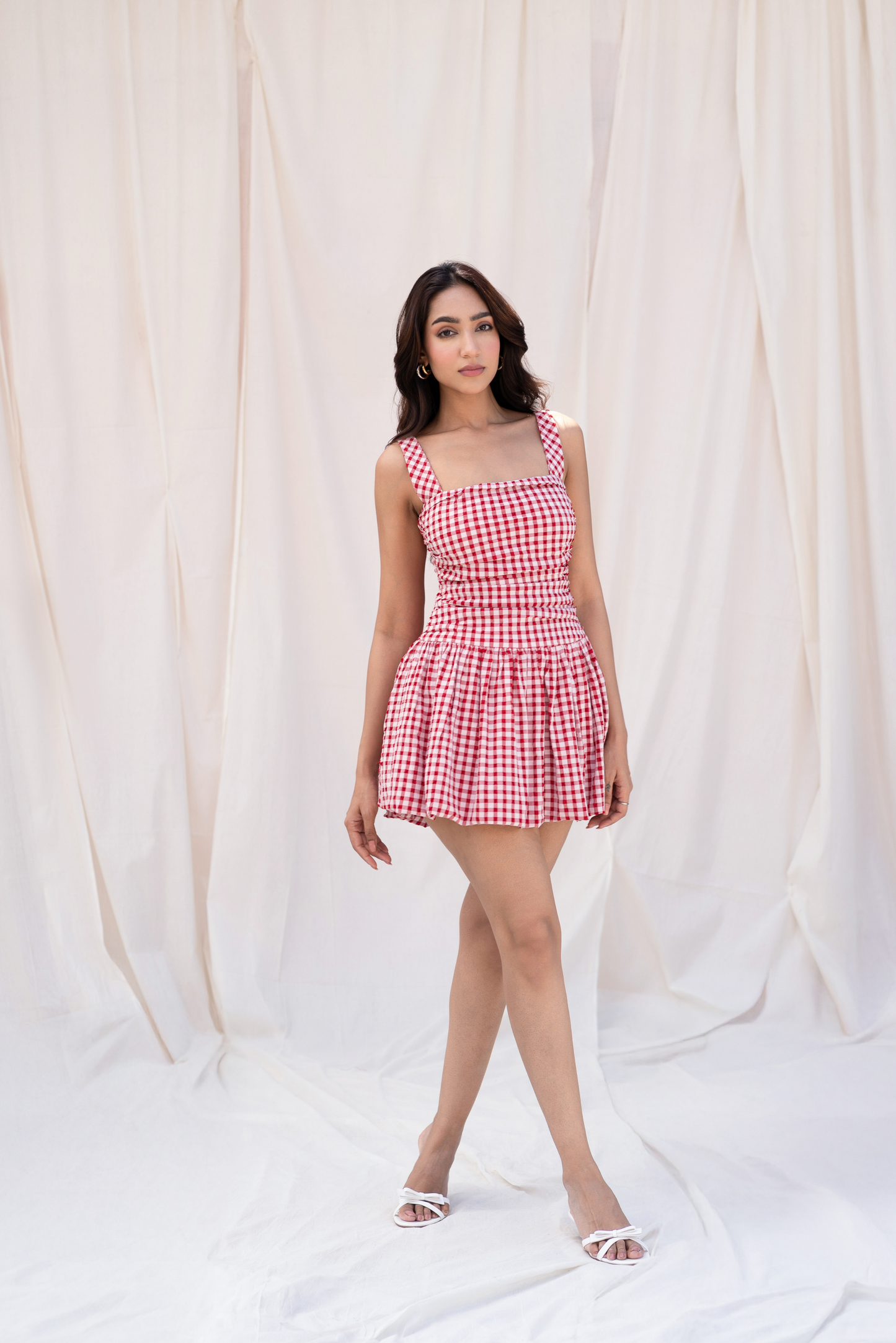 Red Gingham Skort Mini Dress