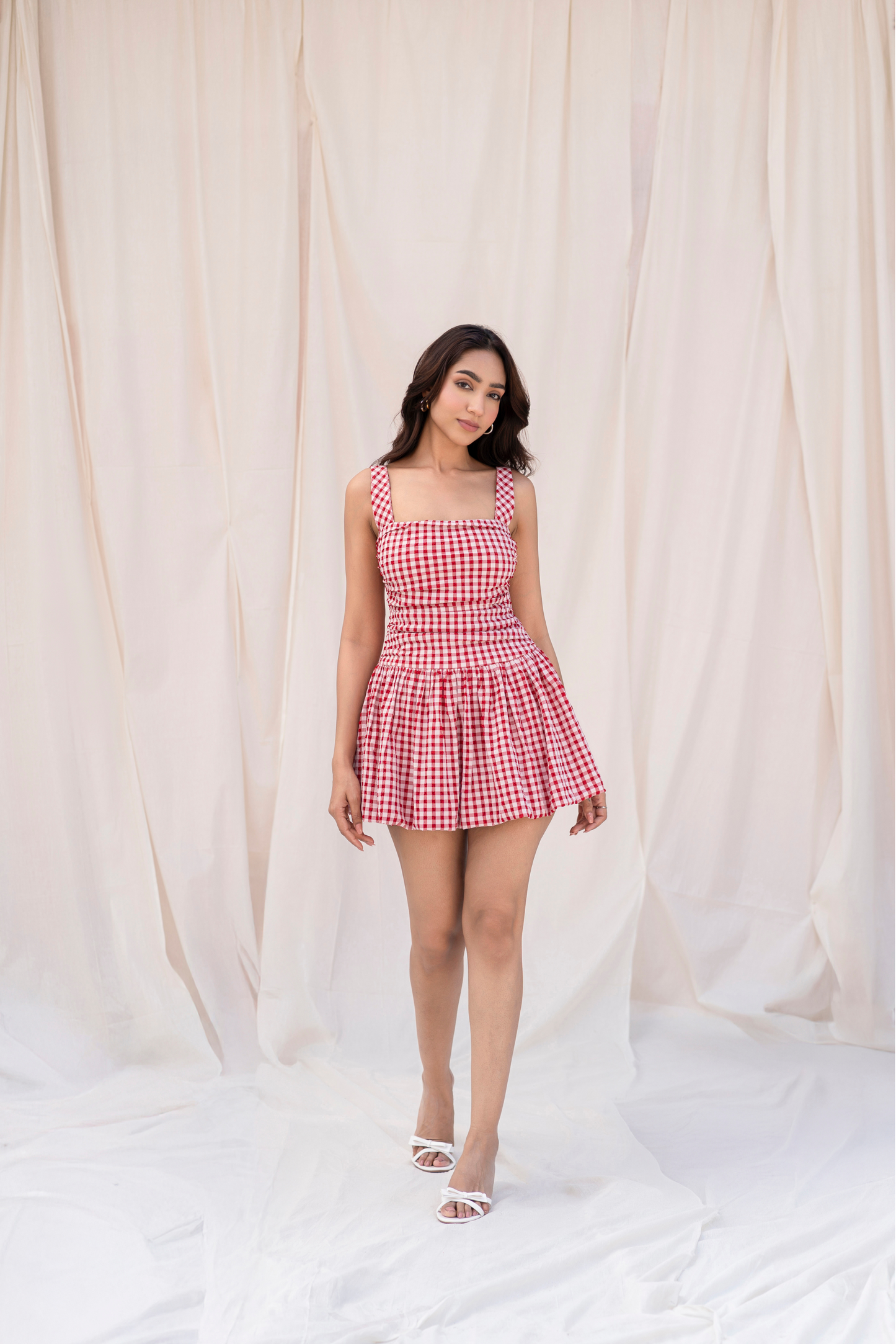 Red Gingham Skort Mini Dress