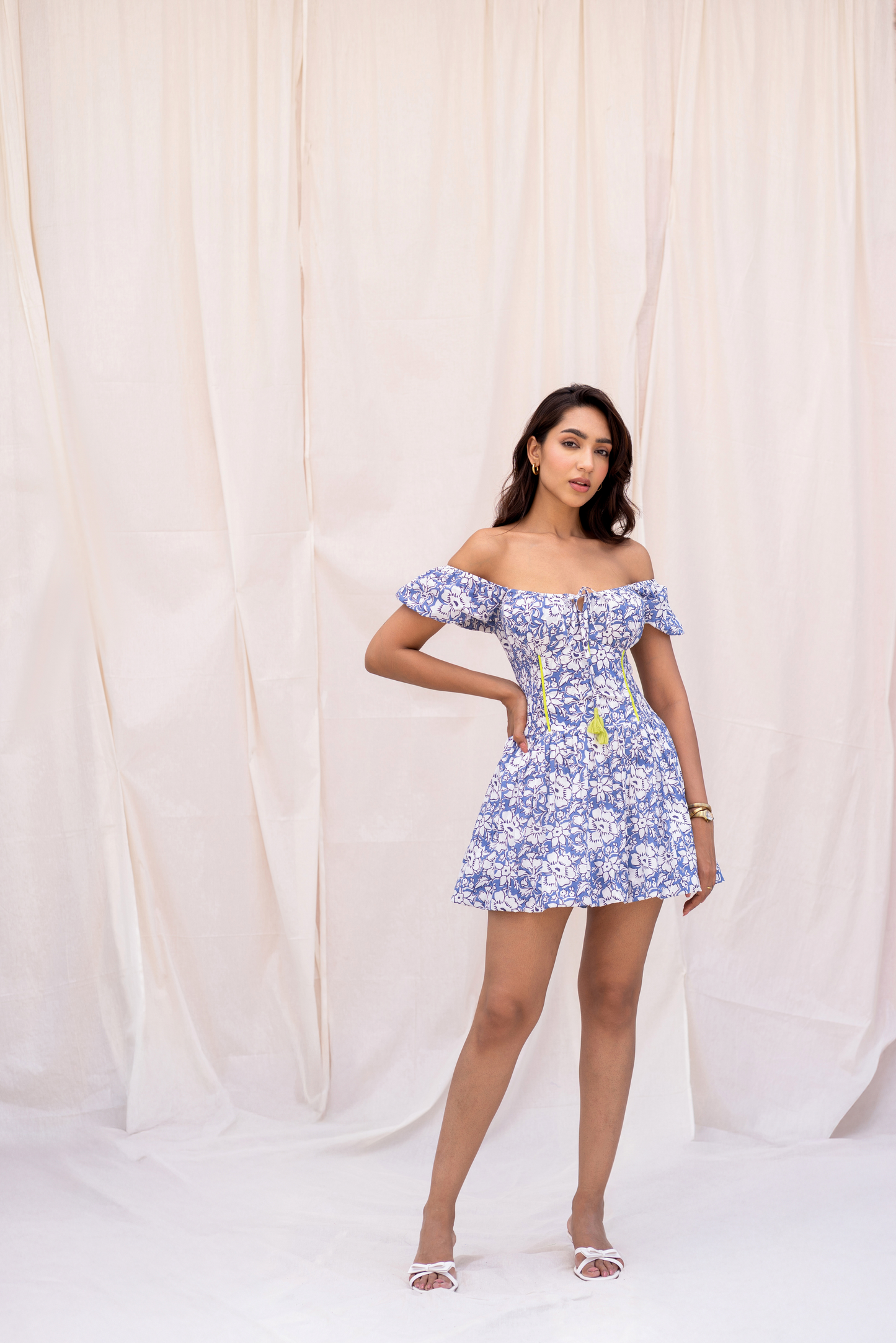 Blue Floral Skort Dress with Piping