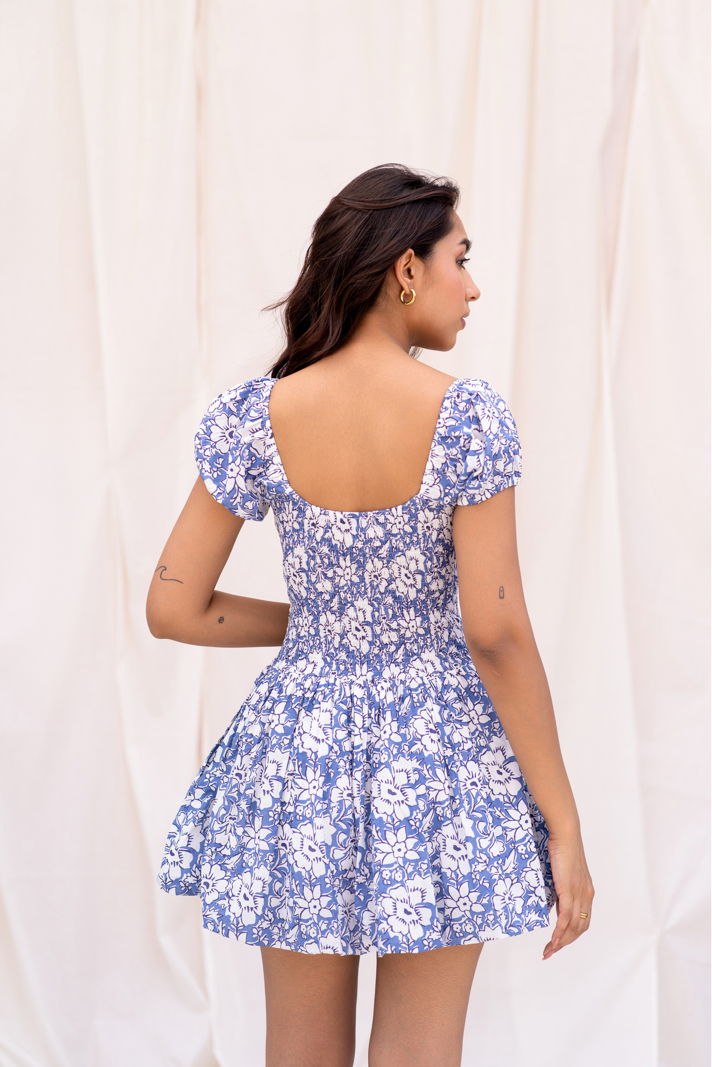Blue Floral Skort Dress with Piping